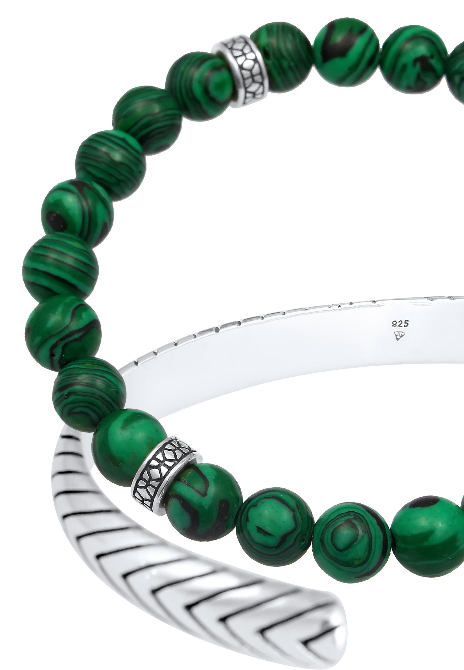 Kuzzoi Armreif »Armband Herren Malachit Stein Armreif Oxidiert 925er (2 tlg)«