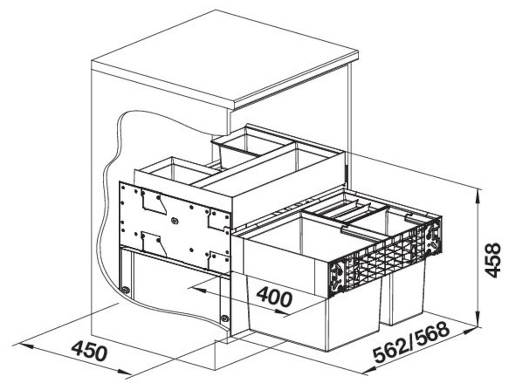 Blanco Mülltrennsystem »Select II XL 60/3« 3 Behälter Orga, Kunststoff, Stahlblech, 600 mm Untermass