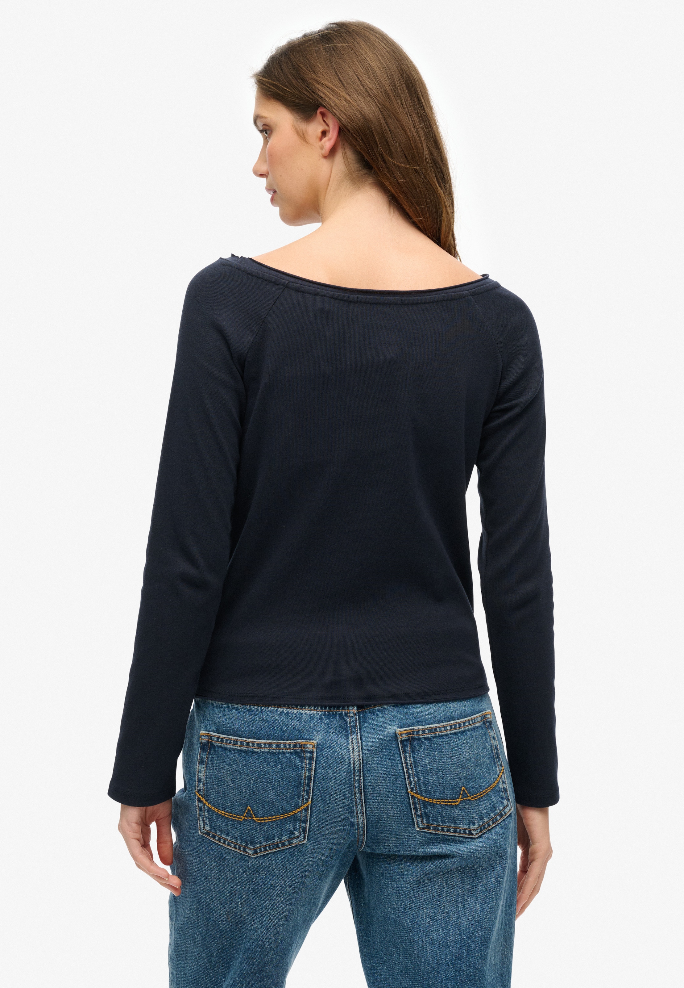 Superdry Langarmshirt »BARDOT OFF SHOULDER TOP« mit U-Boot Ausschnitt und Wellenkante am Bund