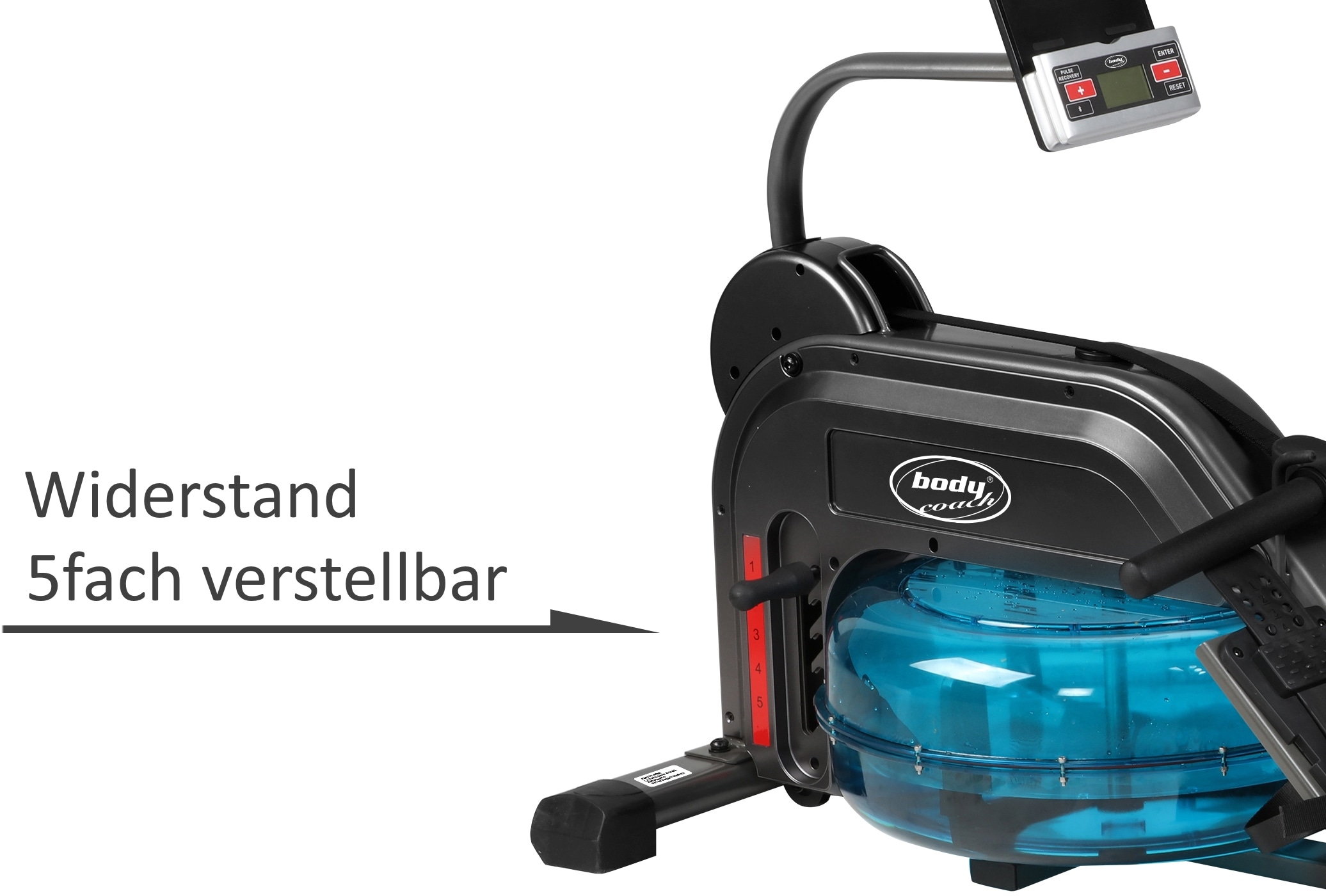 body coach Ruderzugmaschine »ROWER DELUXE Wasserwiderstand & 5fach verstellbarer Zugwiderstand«, Rudermaschine, 5 Widerstandsstufen, Wasserwiderstand