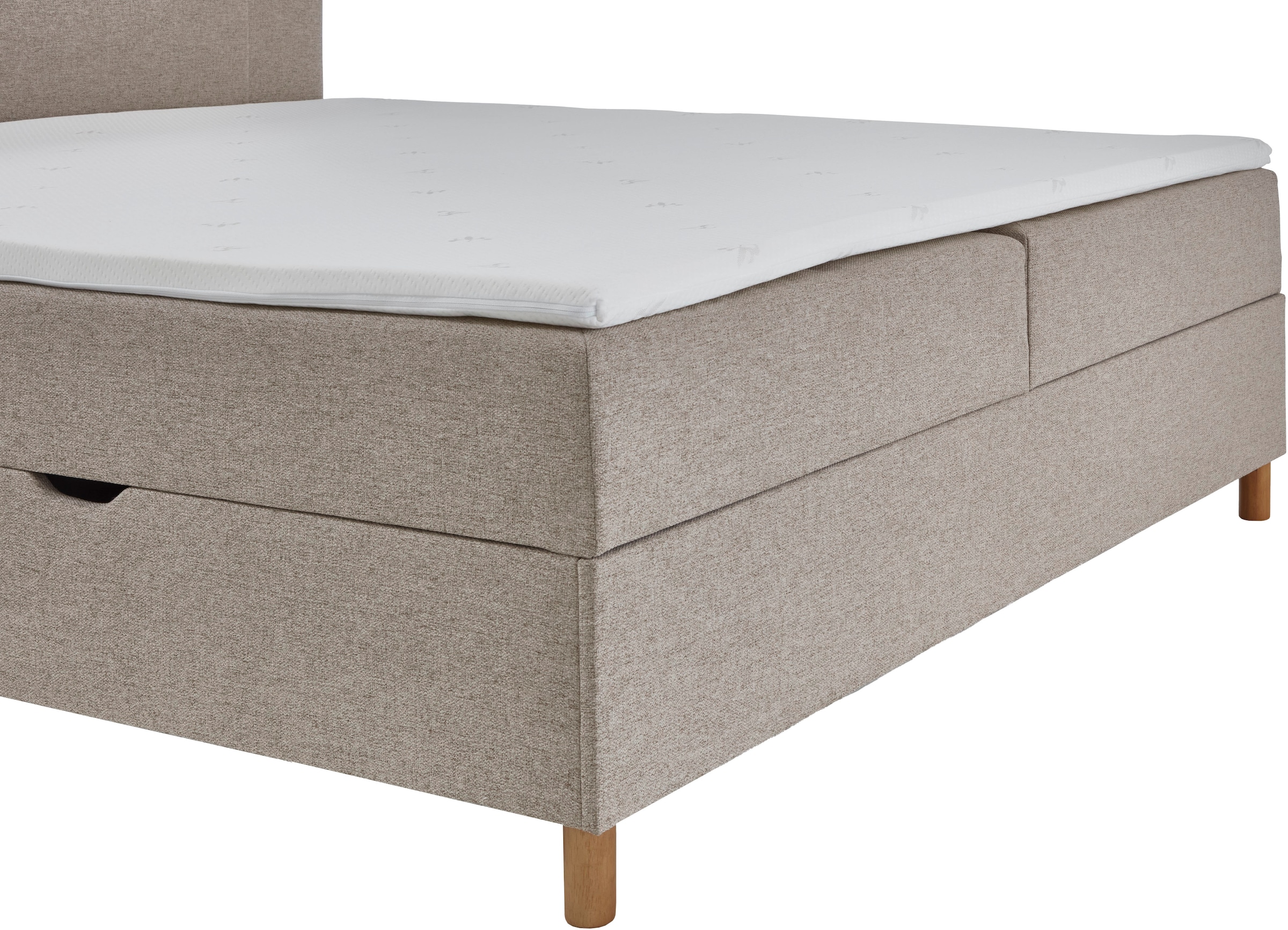 INOSIGN Boxbett »Escalon II, Boxbett mit Bettkasten, inklusive Topper«, Bett erhältlich in den Breiten 120x200cm und 180x200cm, mit Holzfüßen