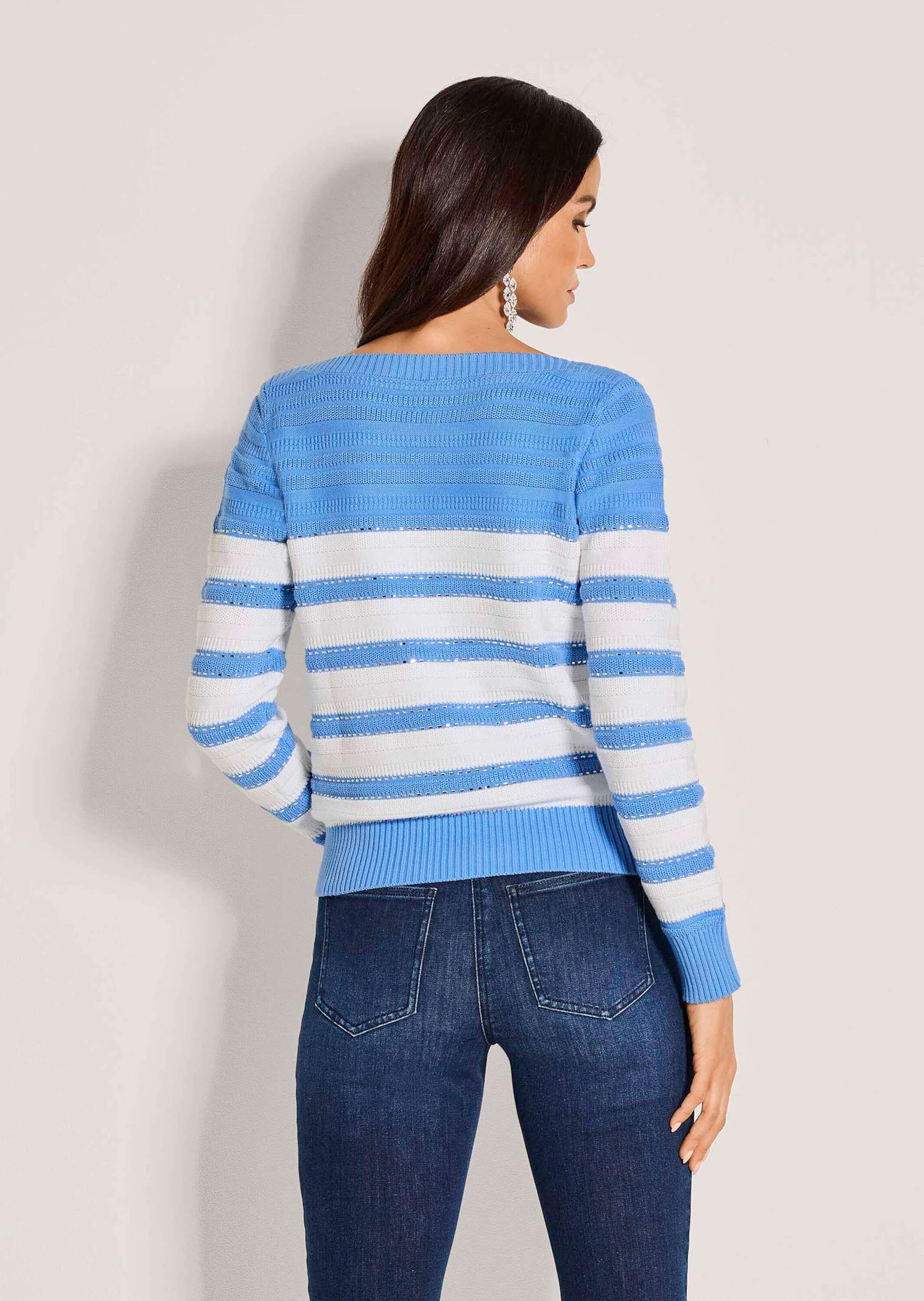 MADELEINE Longpullover »Strickpullover Baumwollpullover mit Streifenmuster« Steinchen