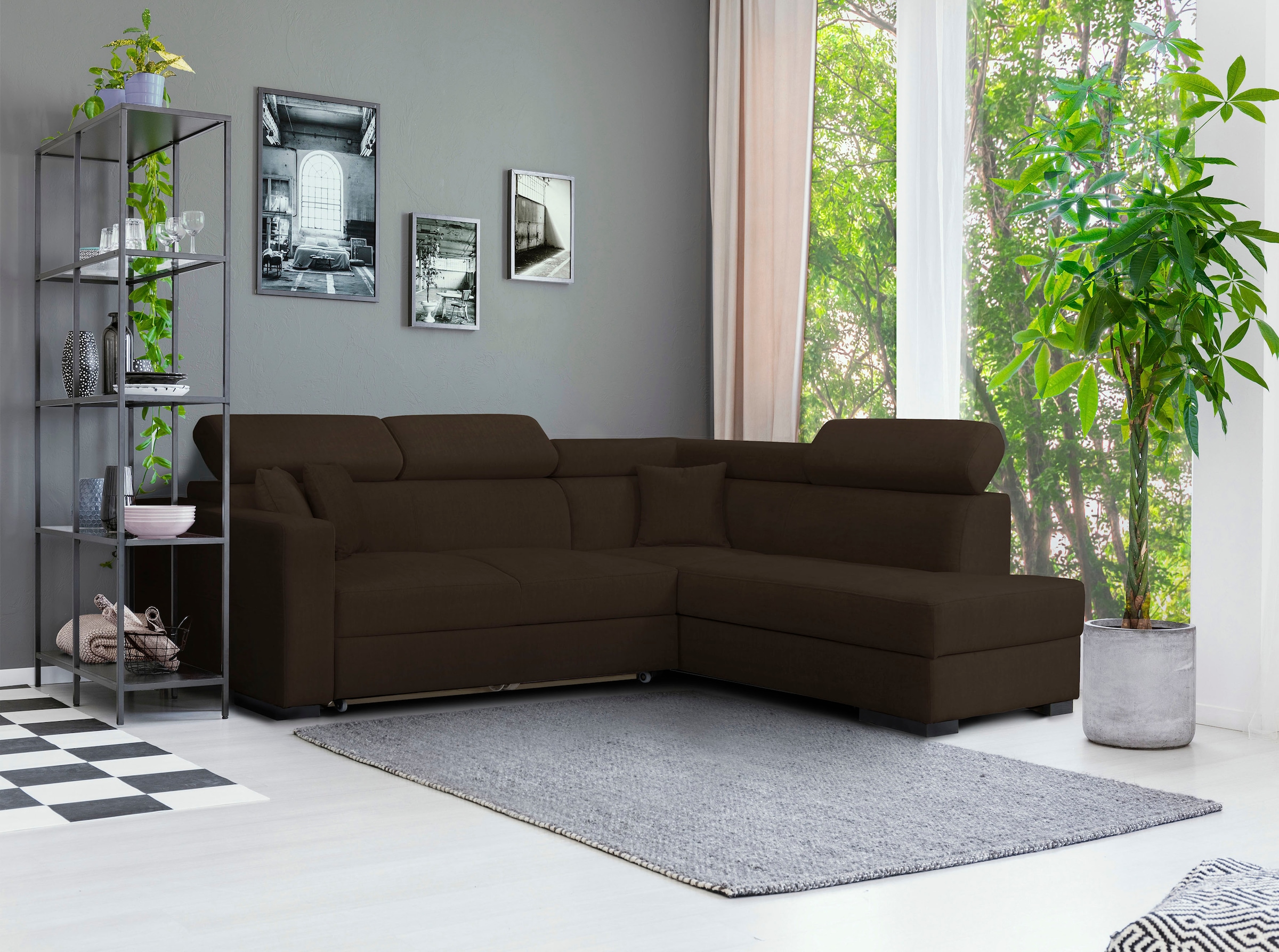 Home affaire Ecksofa »Tulio L-Form«, wahlweise mit Bettfunktion und Bettkasten, incl. 3 Zierkissen