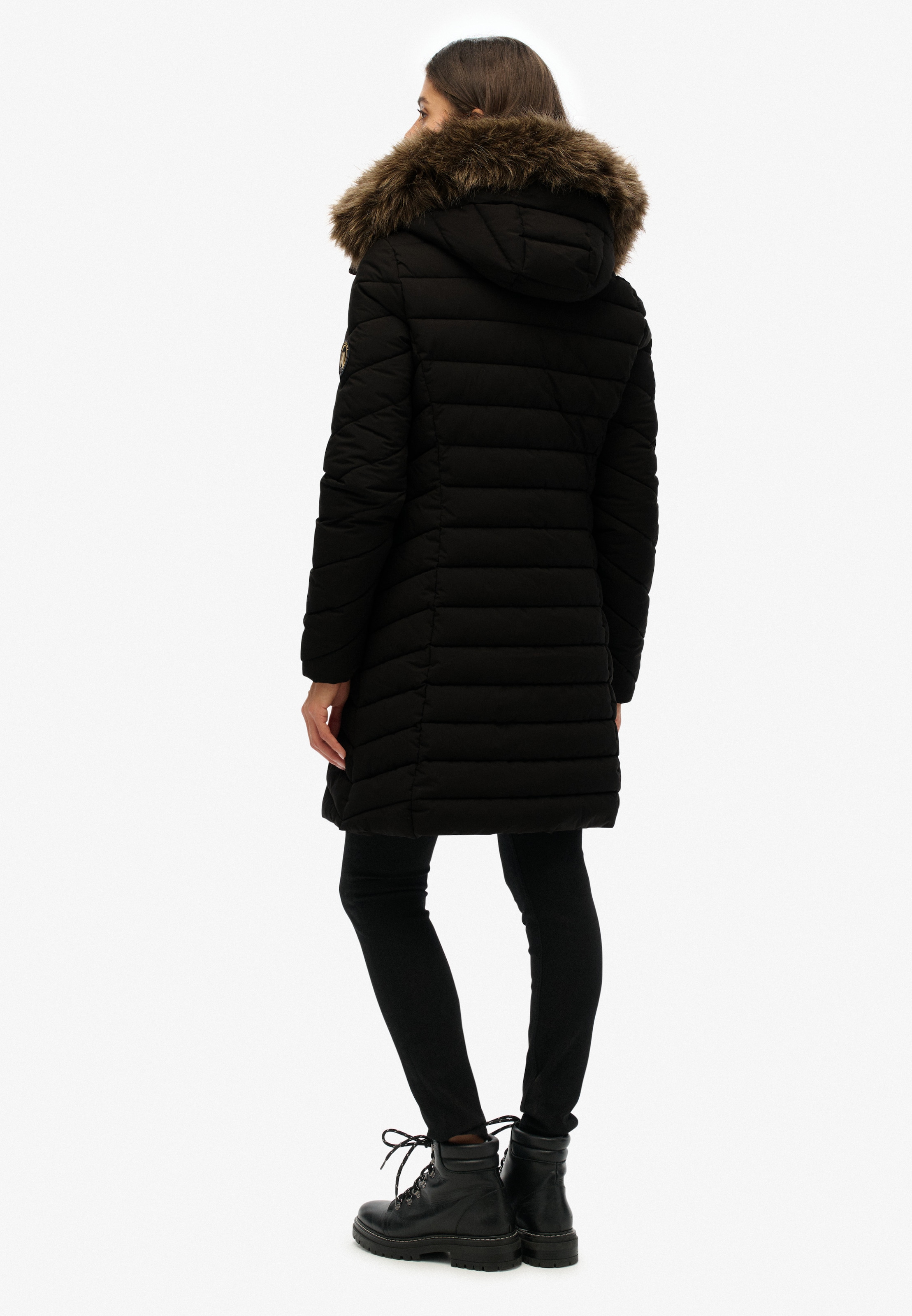 Superdry Steppjacke »FUJI FAUX FUR HOOD MID LENGTH« mit Kapuze