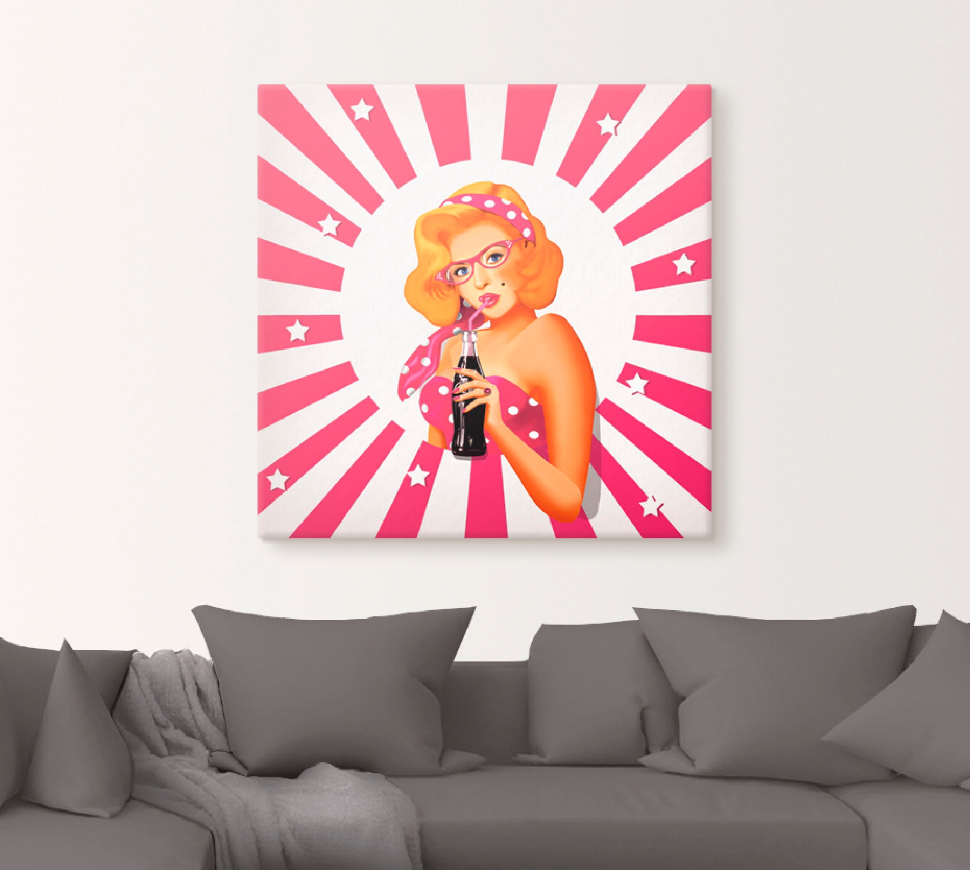 Artland Wandbild »Rockabilly Pin-up-Girl auf Streifen«, Frau, (1 St.), als Alubild, Leinwandbild, Wandaufkleber oder Poster in versch. Größen