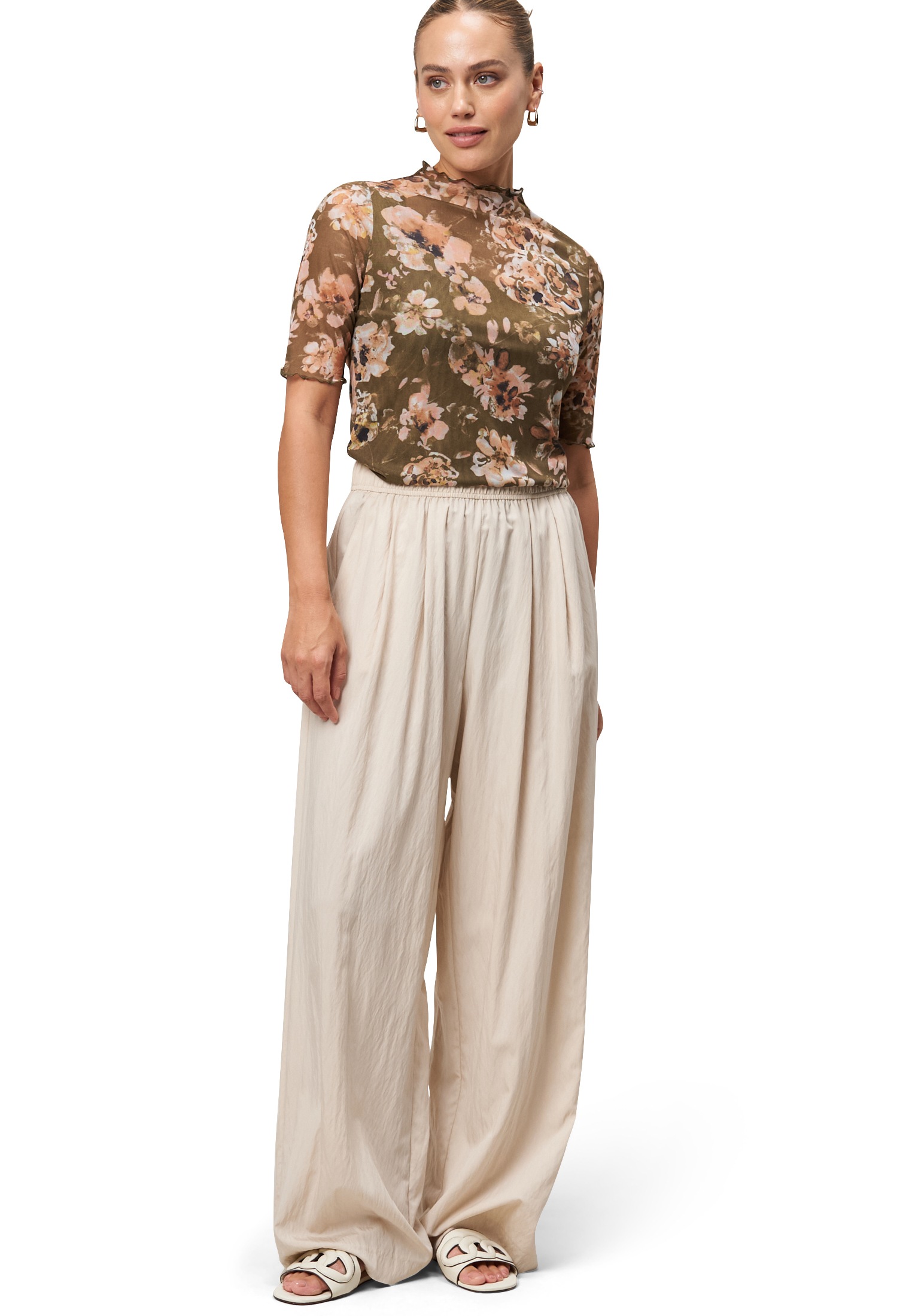 Zero T-Shirt »Mesh-Blumen-Shirt mit hohem Kragen«