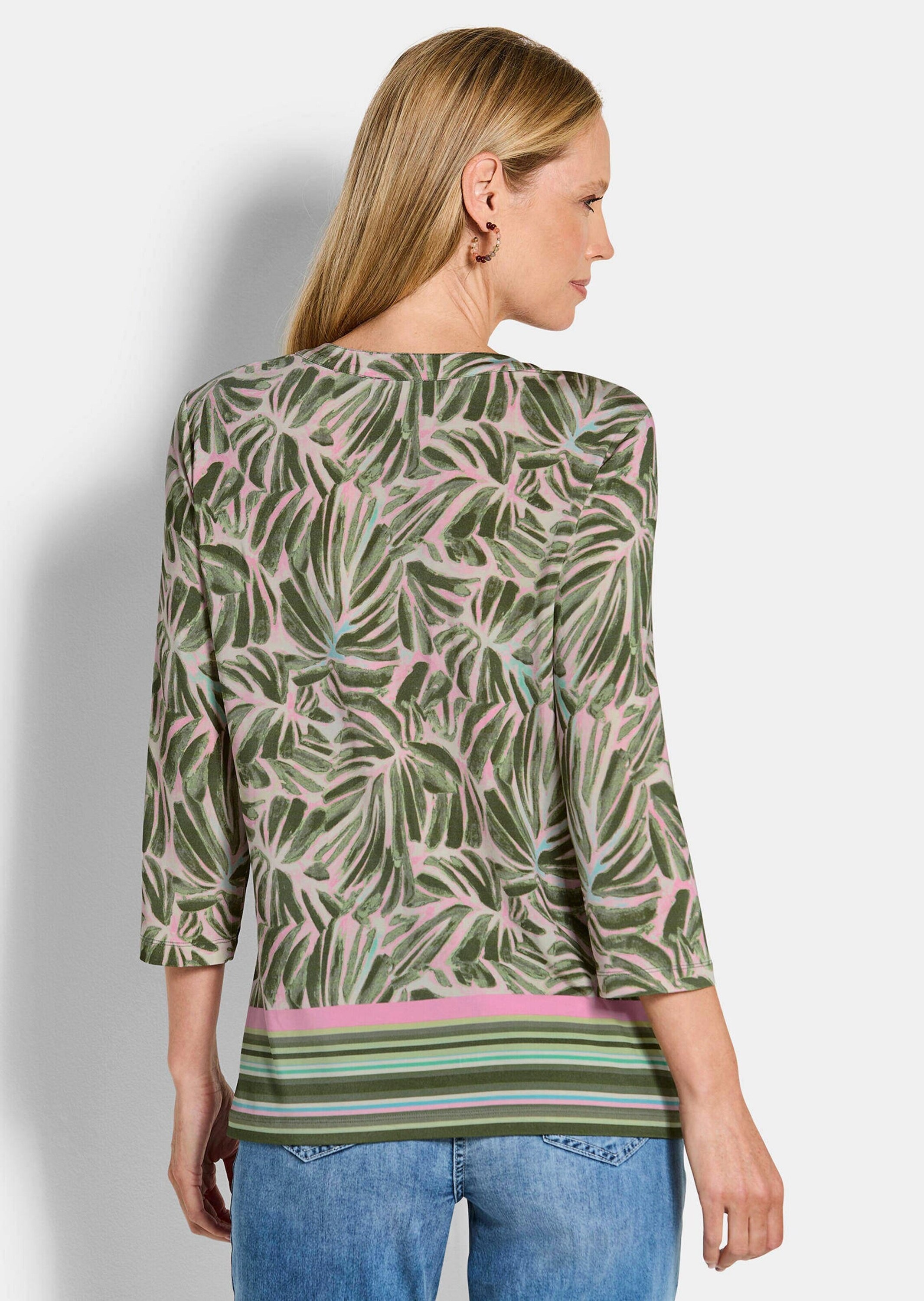 GOLDNER Print-Shirt »Kurzgröße Jerseyshirt mit floralem Design« stretchbequemer Viskosejersy