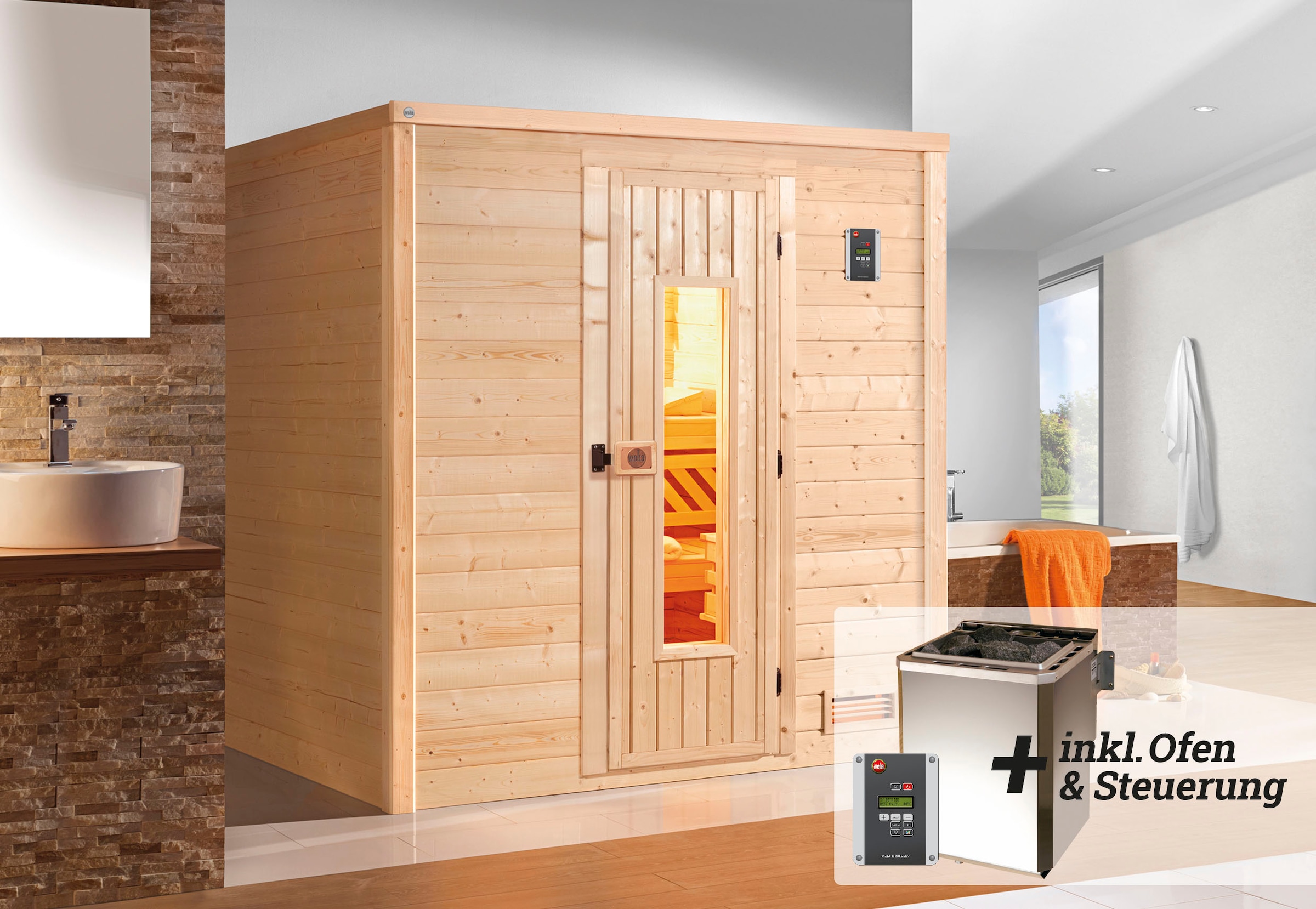 weka Sauna »Bergen« Set,  7,5 kW Bio-Ofen mit digitaler Steuerung