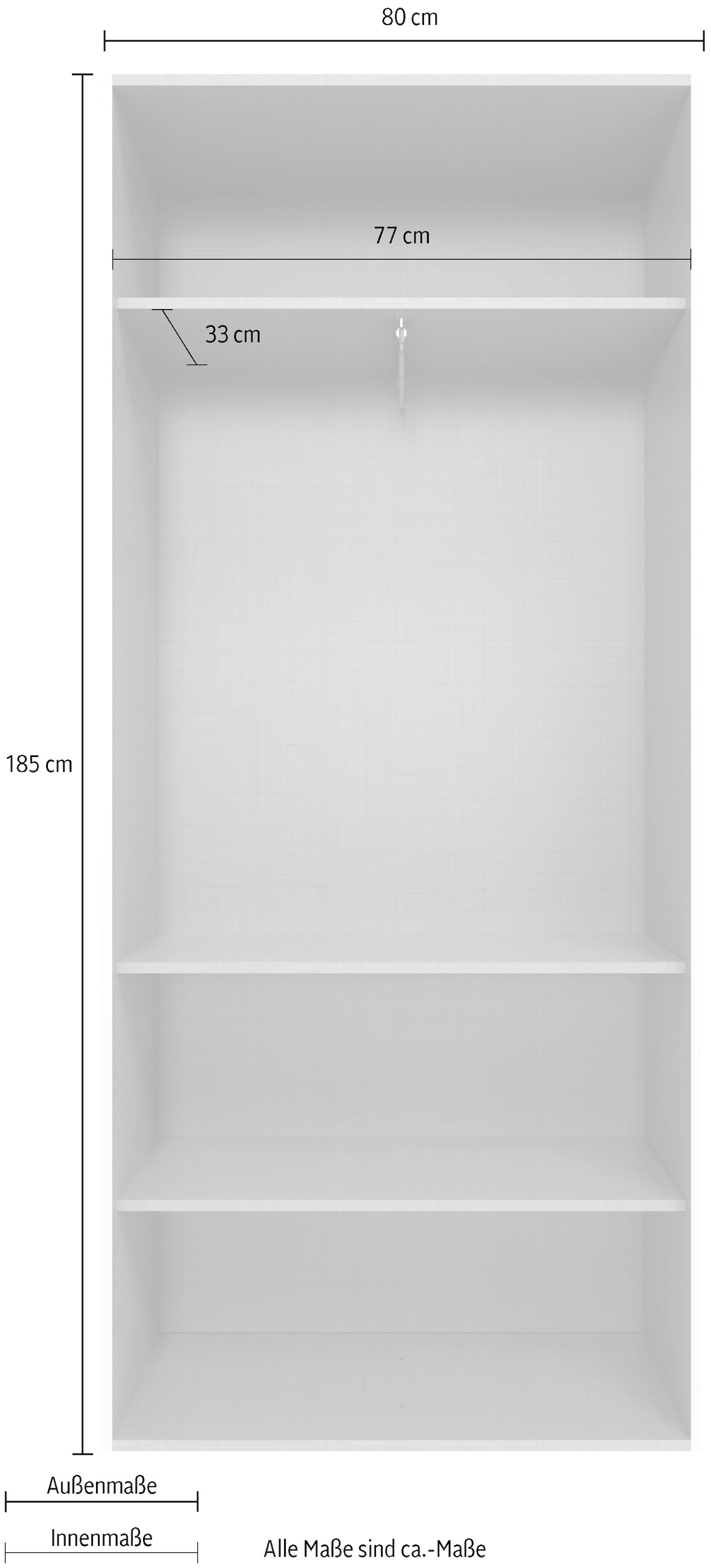 Wimex Kleiderschrank »Mugano,in 8 Breiten,3 Höhen,2 Tiefen, viele Farben, Made in Germany«, (in Basic oder Premium Ausstattung mit 2 weiteren Einlegeböden), mit langen oder kurzen Griffen aus Metall, mit oder ohne Spiegel