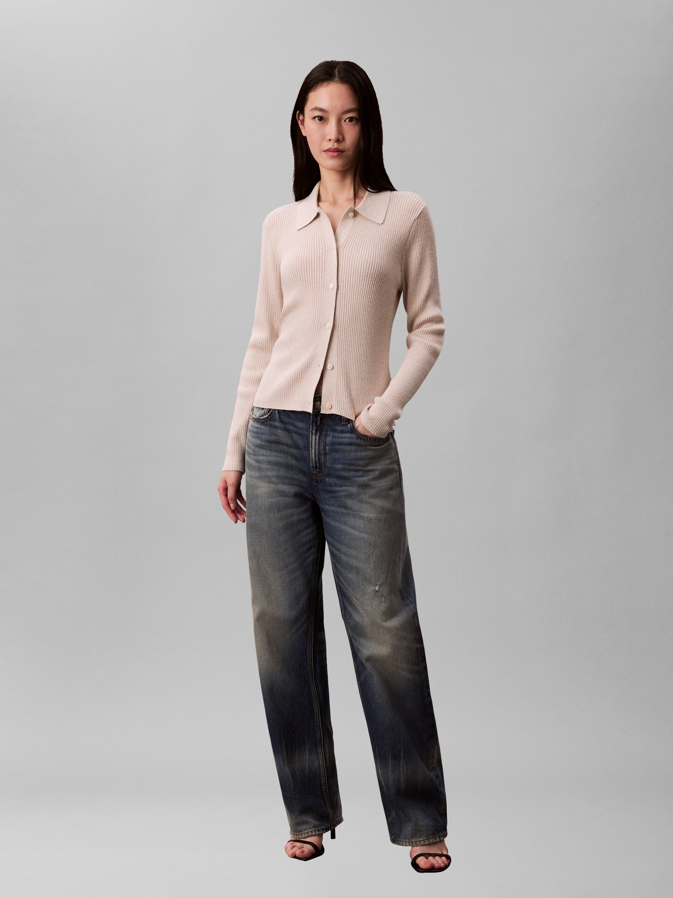 Calvin Klein Jeans Strickjacke Regular fit mit Glitzer und Rundhalsausschnitt