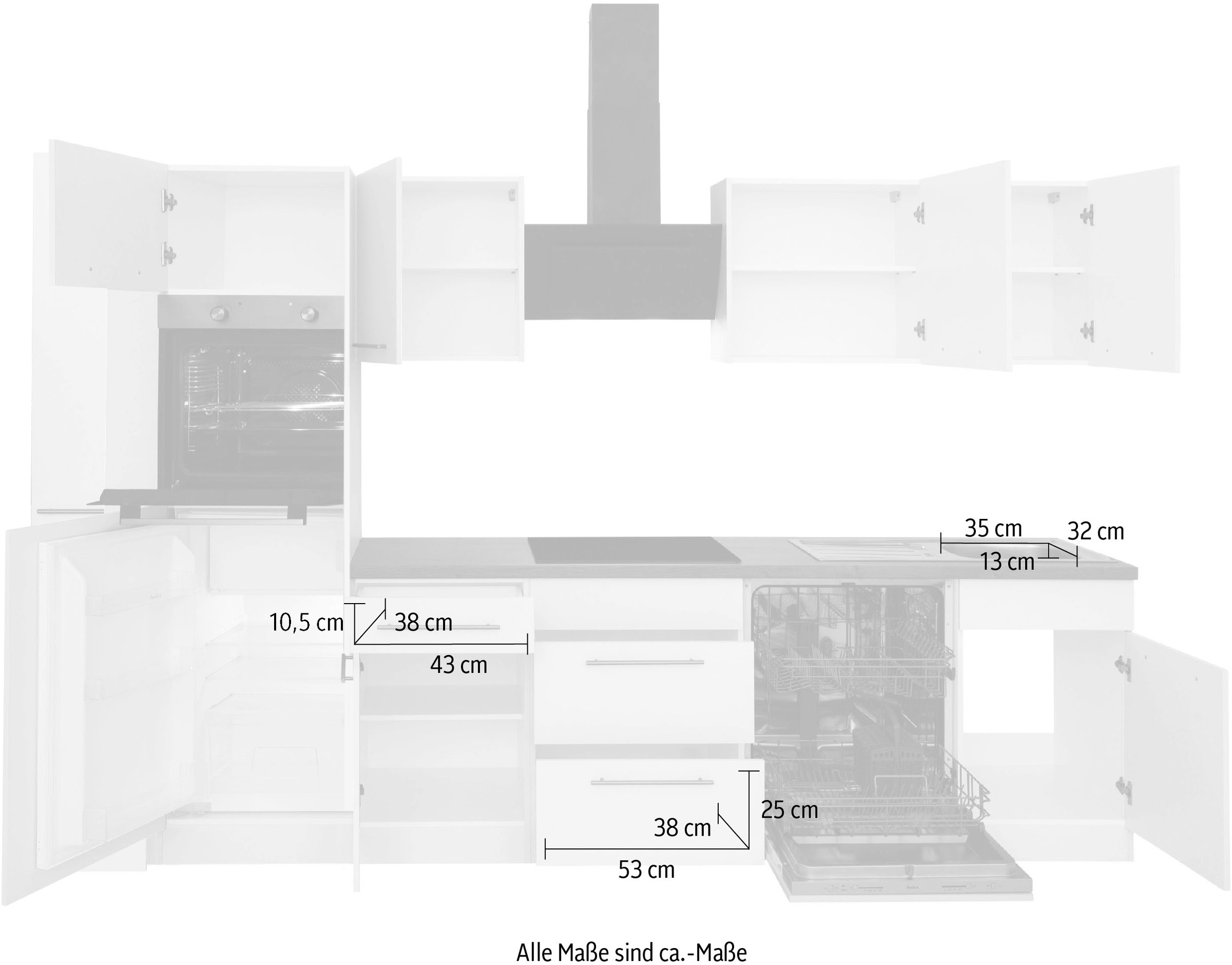 wiho Küchen Küchenzeile »Unna« ohne E-Geräte, Breite 310 cm