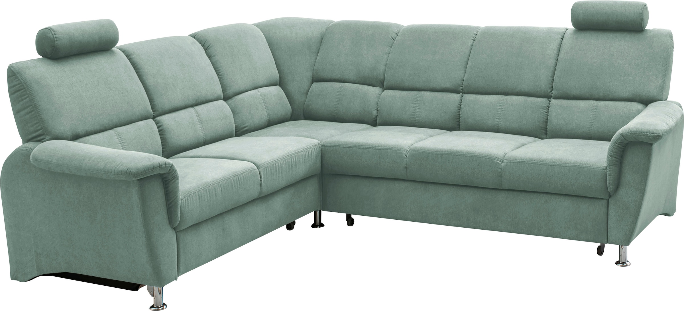 Home affaire Ecksofa »Pisa L-Form, mit Schlaffunktion, Stauraum, 2x höhenverstellbare«, Kopfstützen und Relaxfunktion im Eckelement