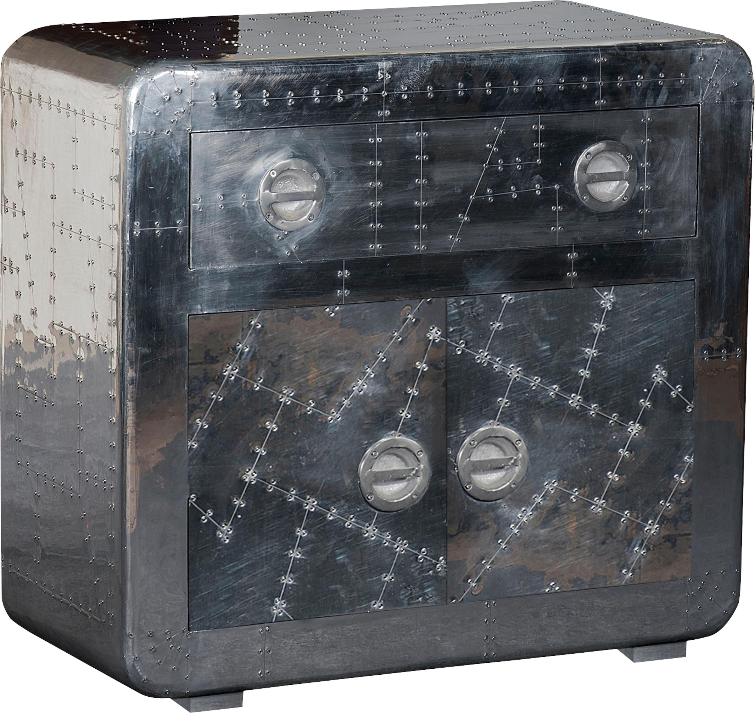 SIT Kommode »Schrank Airman Mangoholz + MDF mit Alu‑Beschlägen & Zierschrauben« Industrielles Flugzeug‑Design mit hochwertigem Aluminium‑Look