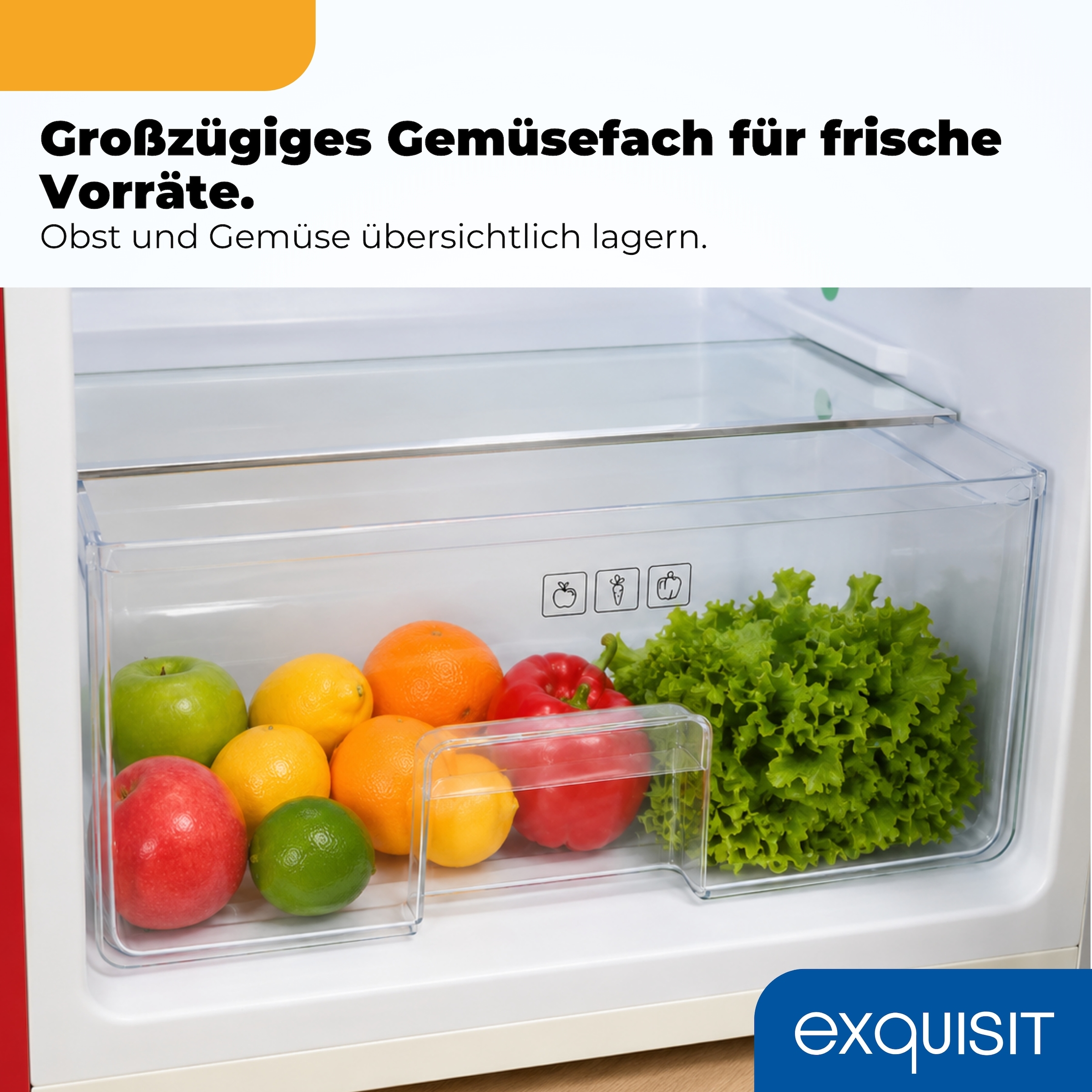 exquisit Kühlschrank »RKS120-V-H-160C rot« 89,5 cm hoch 54,5 cm breit LED-Beleuchtung, verstellbare Glasböden, Retro-Design
