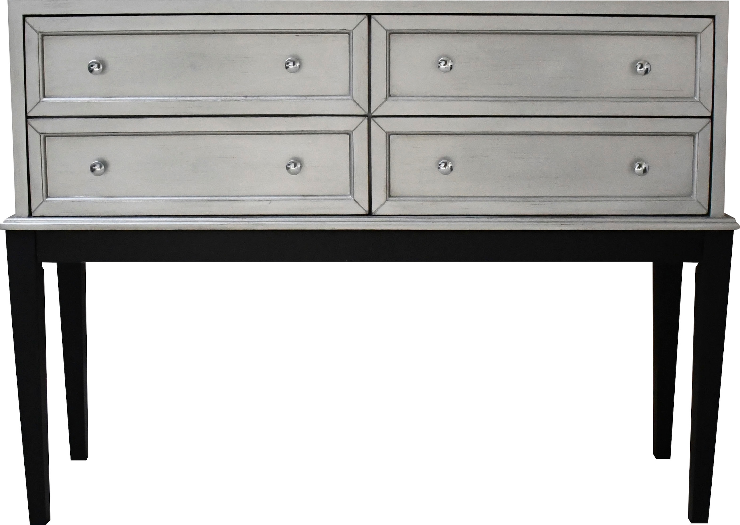 Leonique Kommode »Claudi«, Kommode, schwarze Holzbeine, Matt-Silber, 4 Schubkästen, 122x26x90 cm