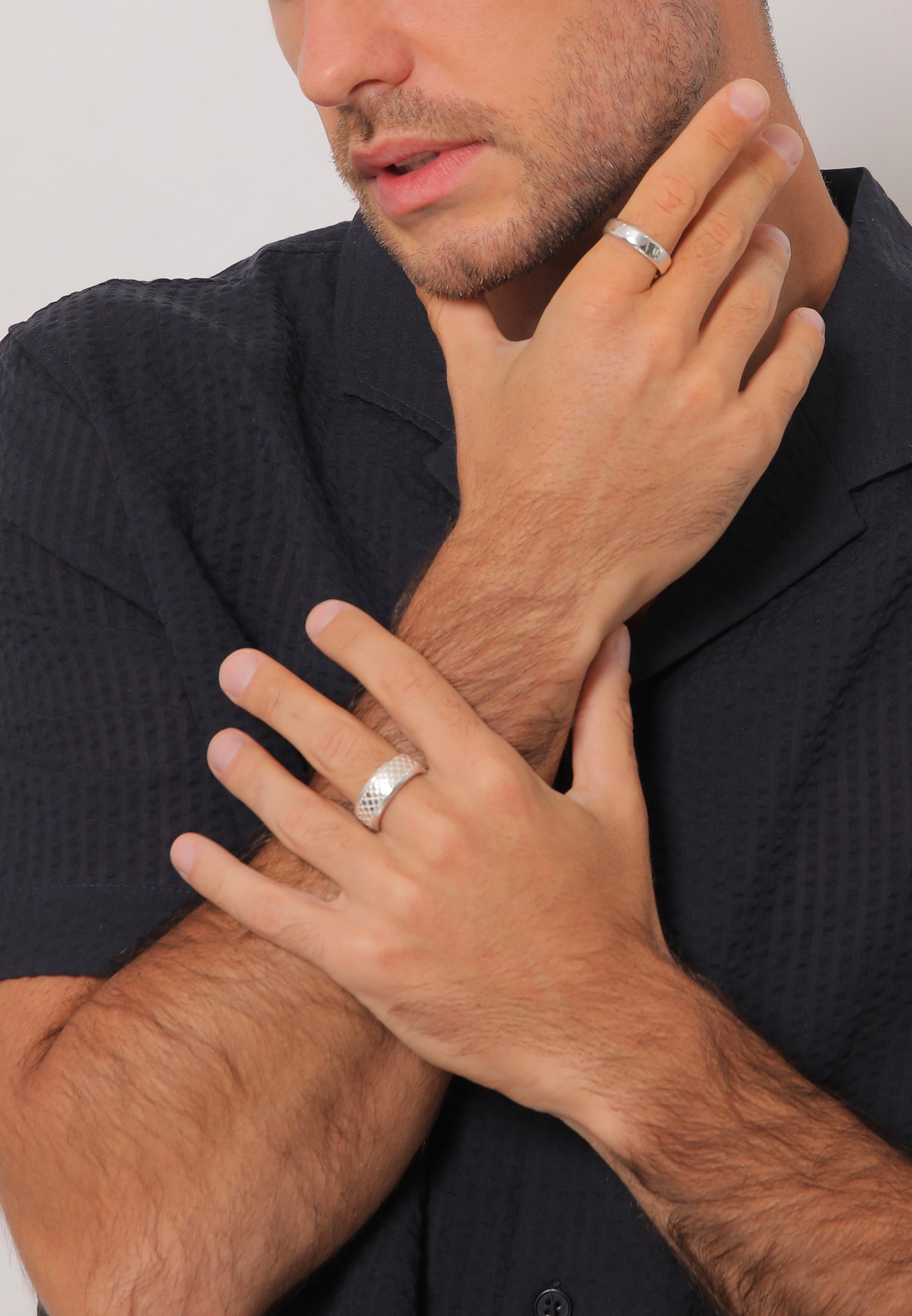 Kuzzoi Ring-Set »Ring Herren Bandring Basic 2er Set 925 Silber«