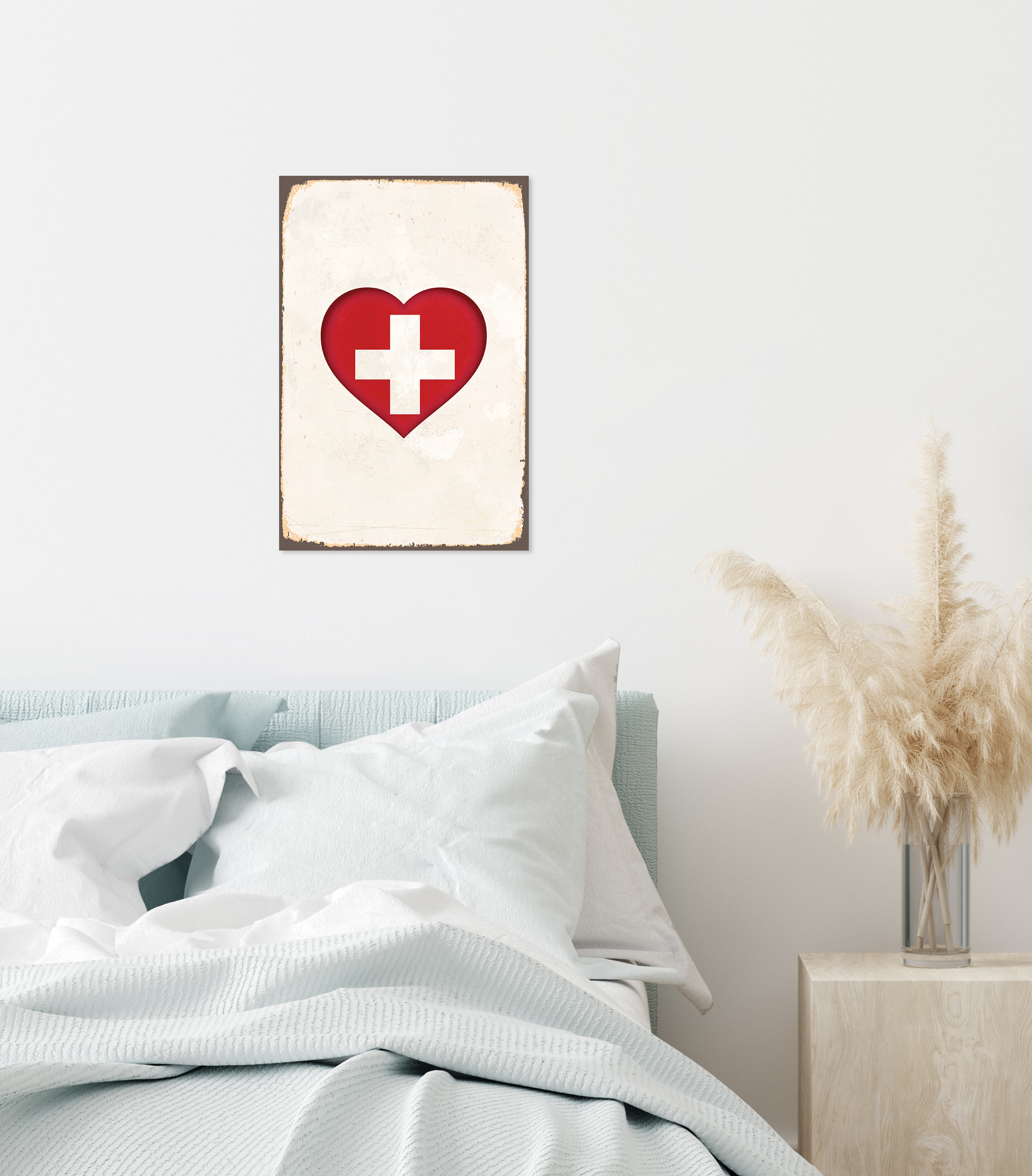 queence Metallbild »Heart for Switzerland«, Herzen-Schweiz-Vintage, Stahlschild, Blechschild, Schweiz
