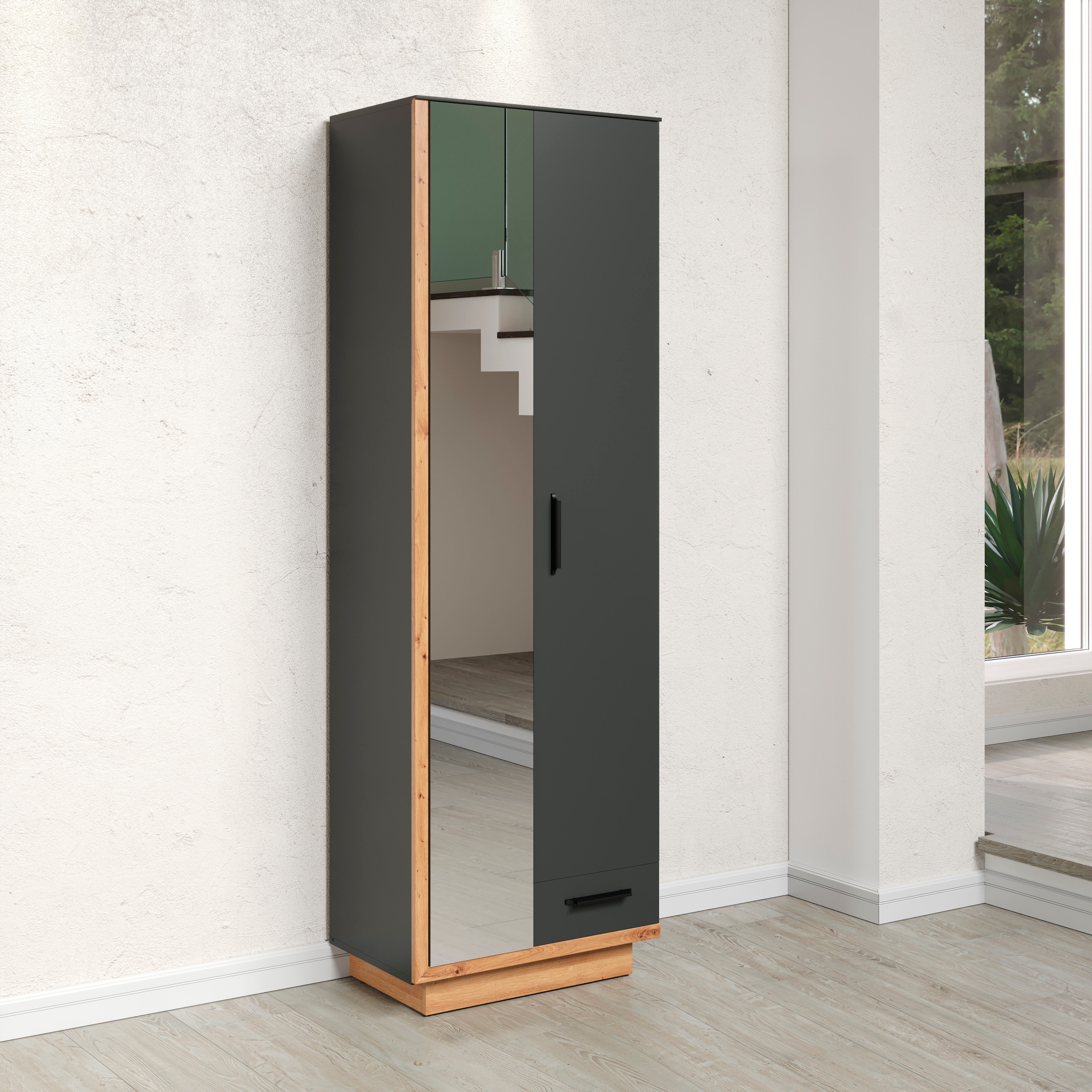 INOSIGN Garderobenschrank »Premont«, (1 St.), Eleganter Flurschrank auf einem Sockel - Soft-Close - Mit Frontspiegel