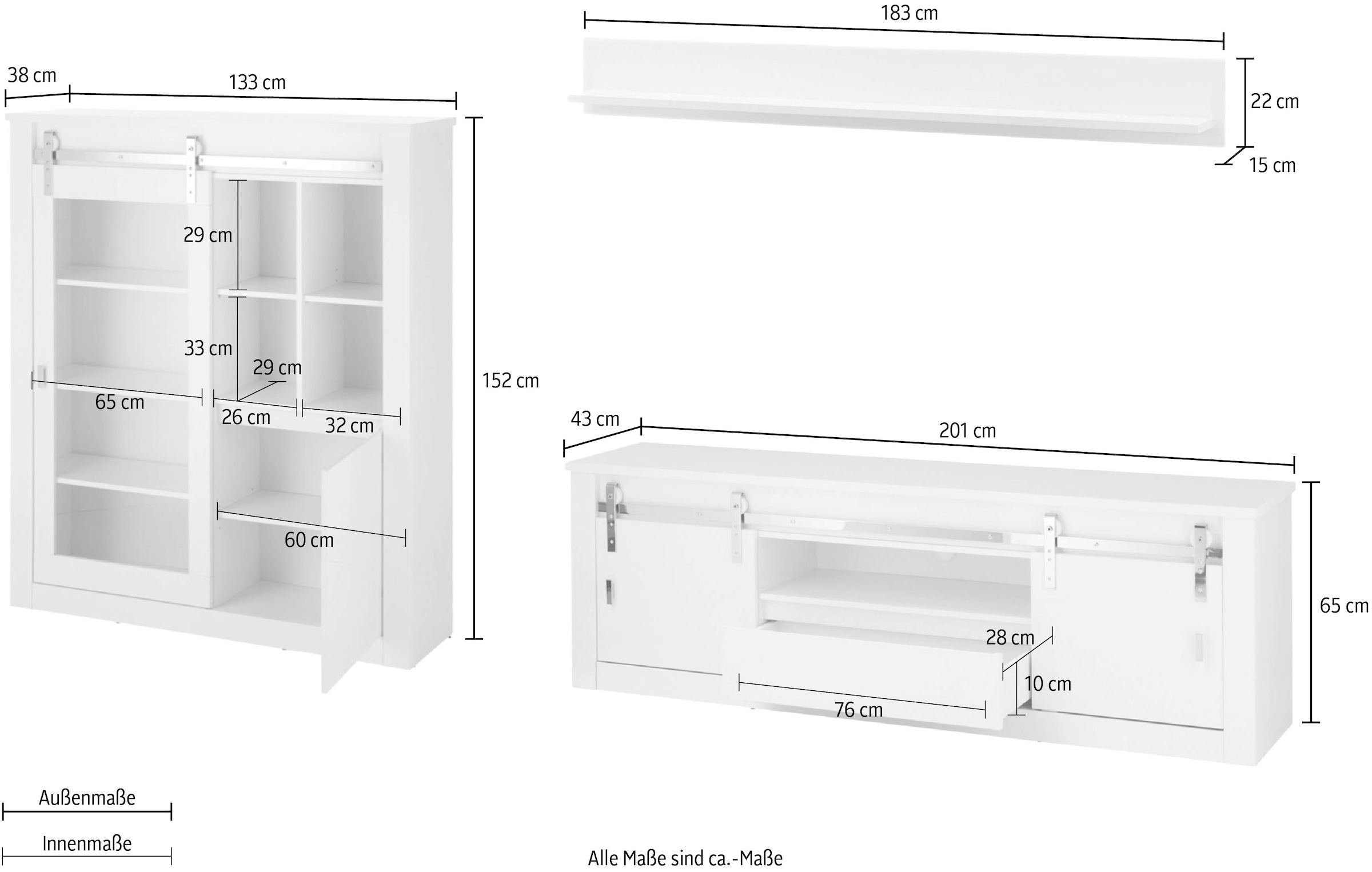 Home affaire Wohnwand »Daytona, moderne Anbauwand, Wohnzimmer-Set in Weiß Hochglanz« Set, 3 Stk. tlg.