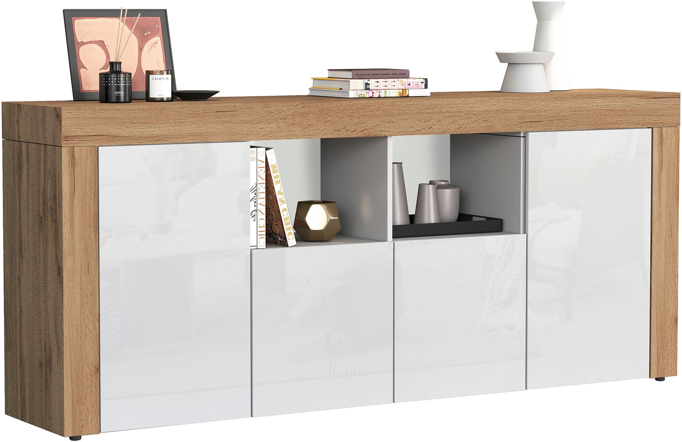 OTTO home Sideboard »CHRONOS Breite 200 cm  mit 4 Türen, 2 offene und 8 geschlossene Fächer« 1 Stk. tlg. Sideboard,Kommode, Schrank, Grifflos mit Push to Open, Made in Italy