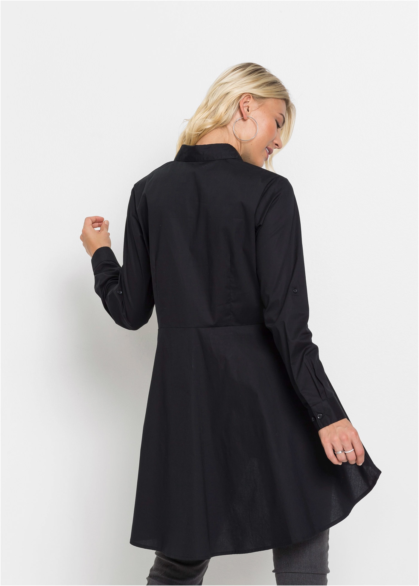 bonprix Longbluse ausgestellte Passform, aus Baumwolle und Elasthan