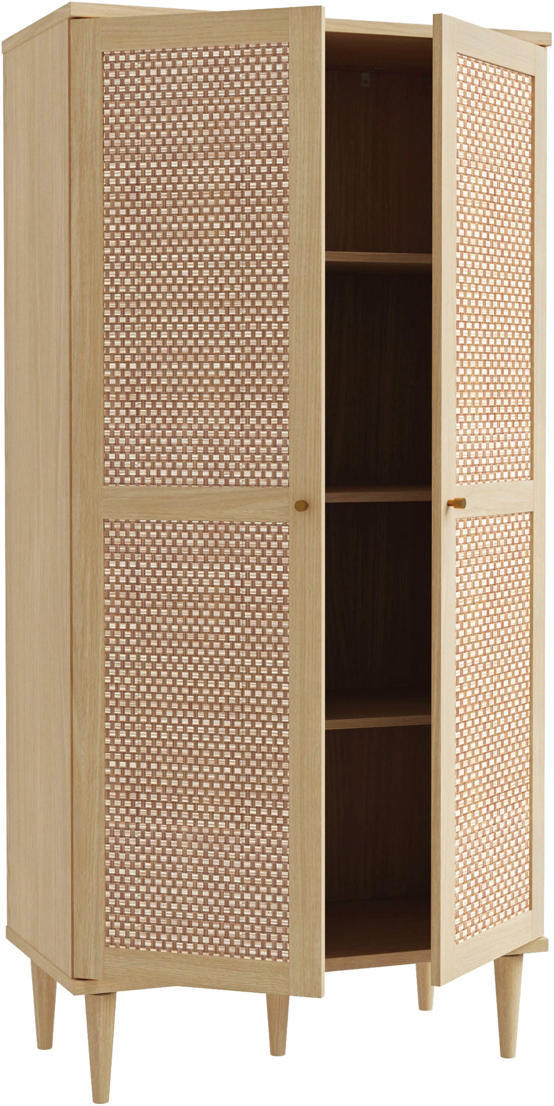 OTTO home Kleiderschrank »ELLIAN mit natürlicher Geflechtoptik und warmem Holzdekor« Holzfüße, Metallgriffe, Made in EU, viel Stauraum, FSC® zertifiziert