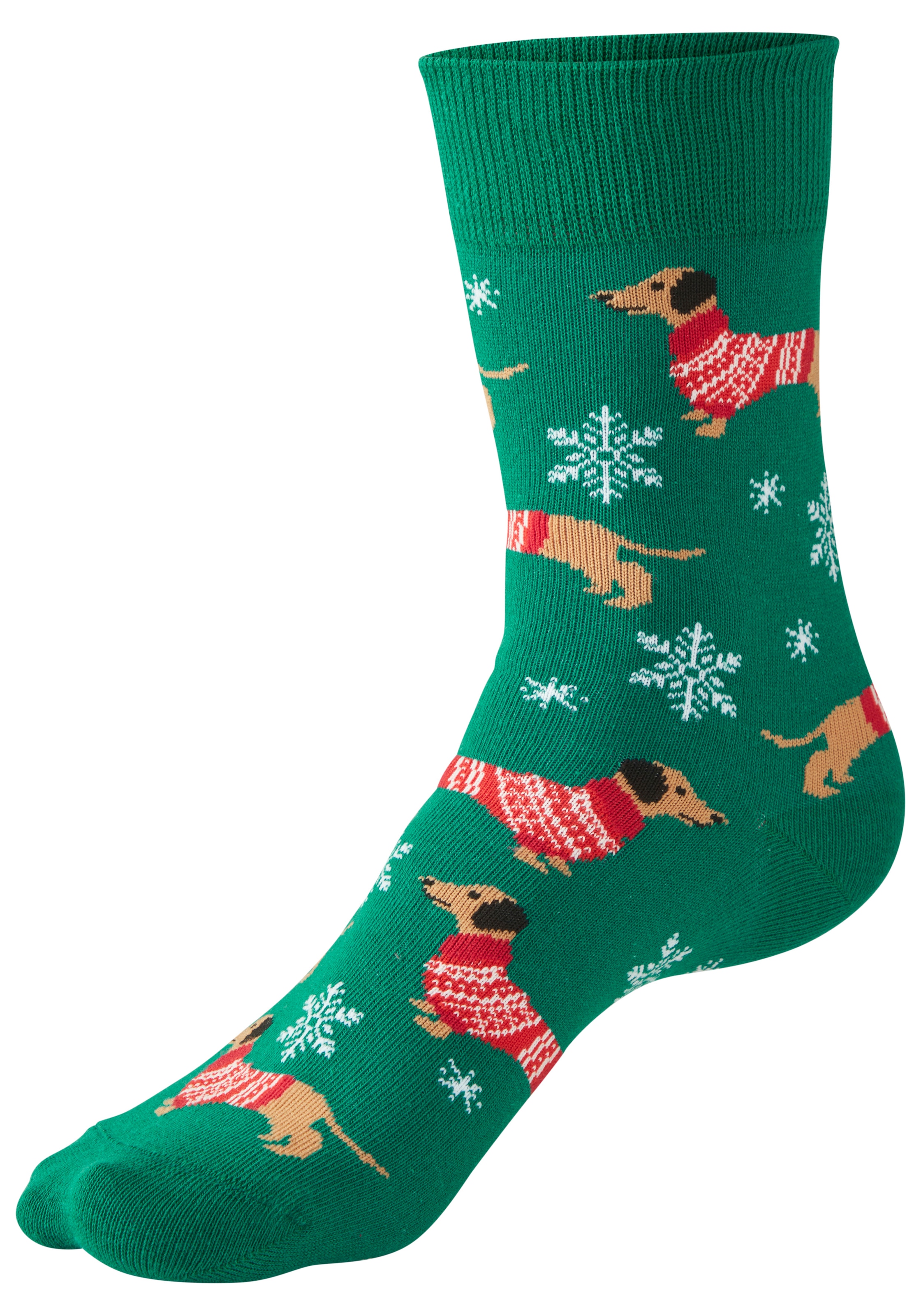 LASCANA Freizeitsocken »Damen Weihnachtssocken« Packung, 3 Paar tlg. mit lustigen Dackelmotiven