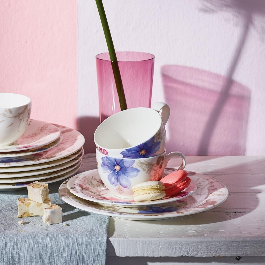 Villeroy & Boch Geschirr-Set »Kombiservice Mariefleur Gris Basic 30er Set bunt« Spülmaschinengeeignet, Mikrowellenfest