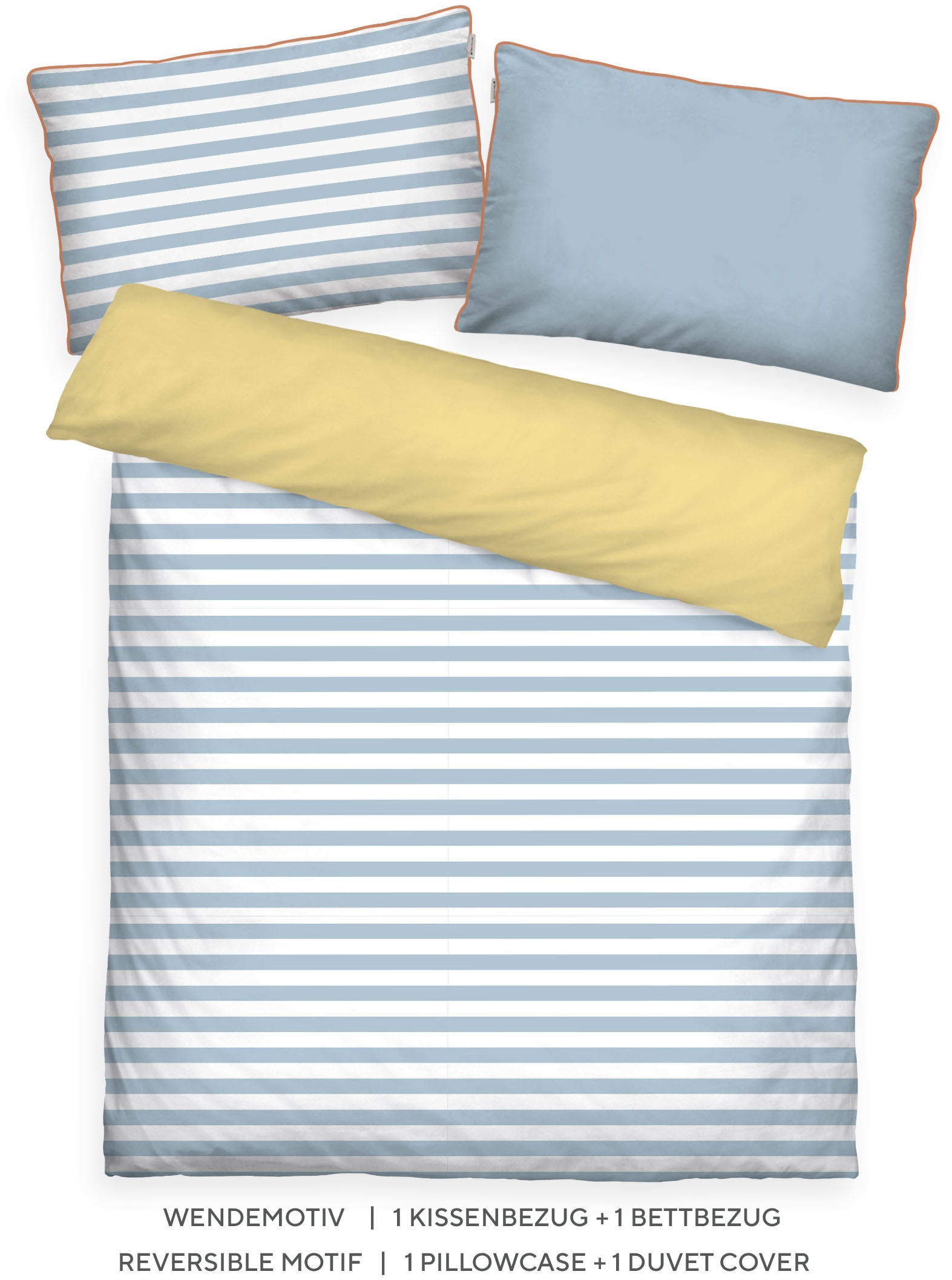 TOM TAILOR HOME »STRIPES WITH A KICK in Gr. 135x200cm oder 155x220cm« 2 Stk. new bedroom, farbige Paspel am Kissen