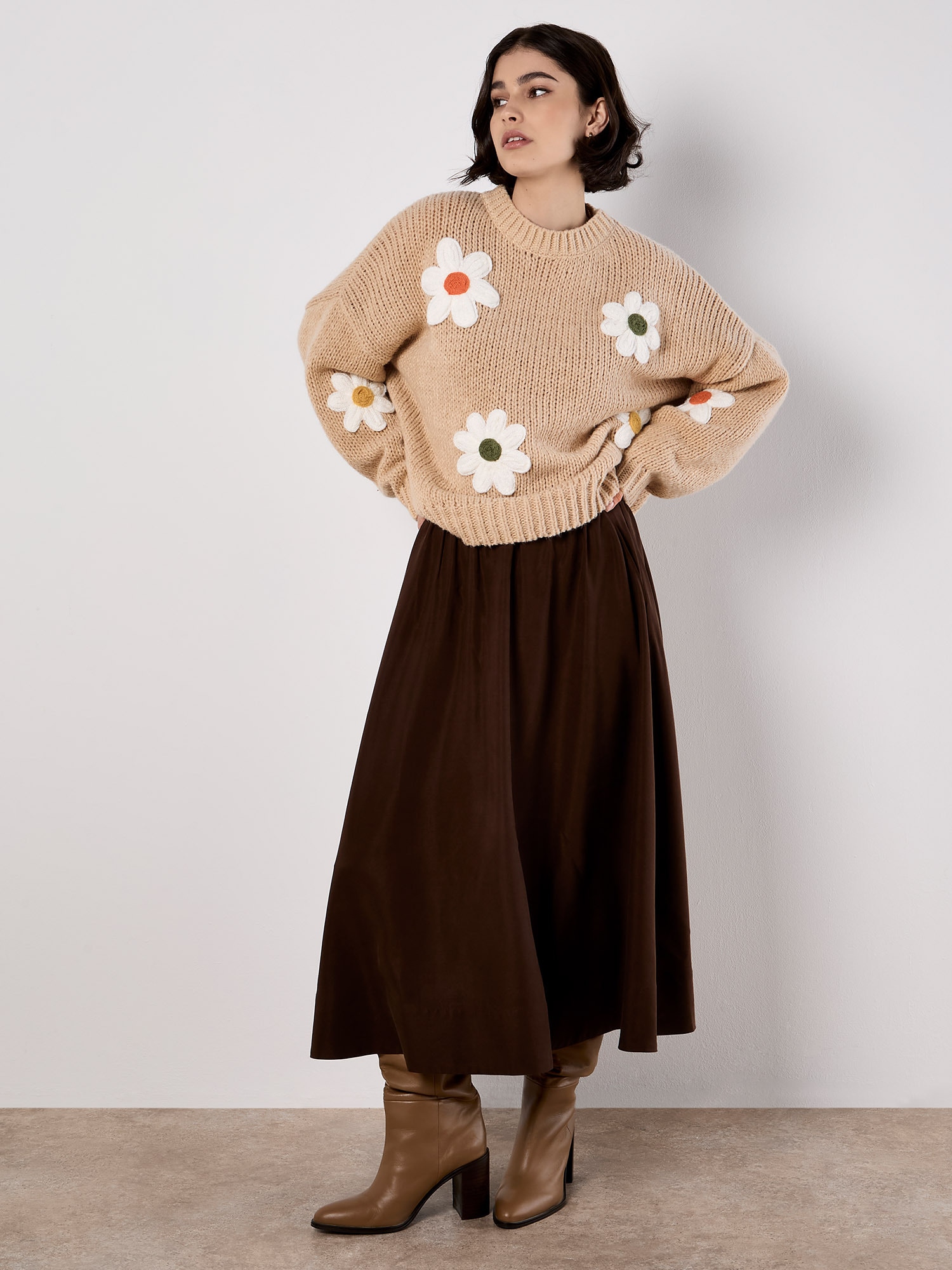 Apricot Strickponcho »Pullover« mit Gänseblümchen