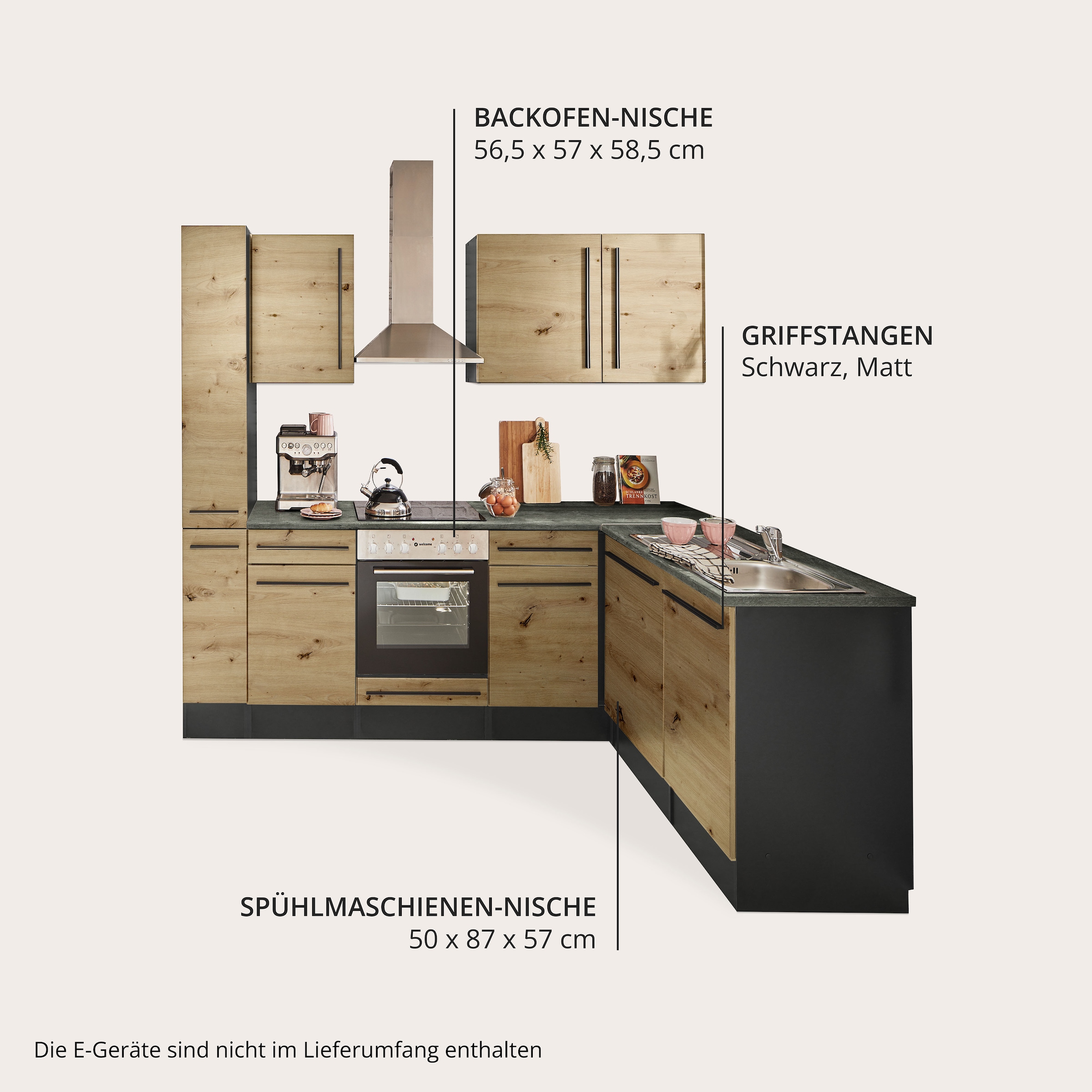 BASIC by Balculina Winkelküche »Jazz« Stellbreite 250x175 cm, wahlweise mit E-Geräten