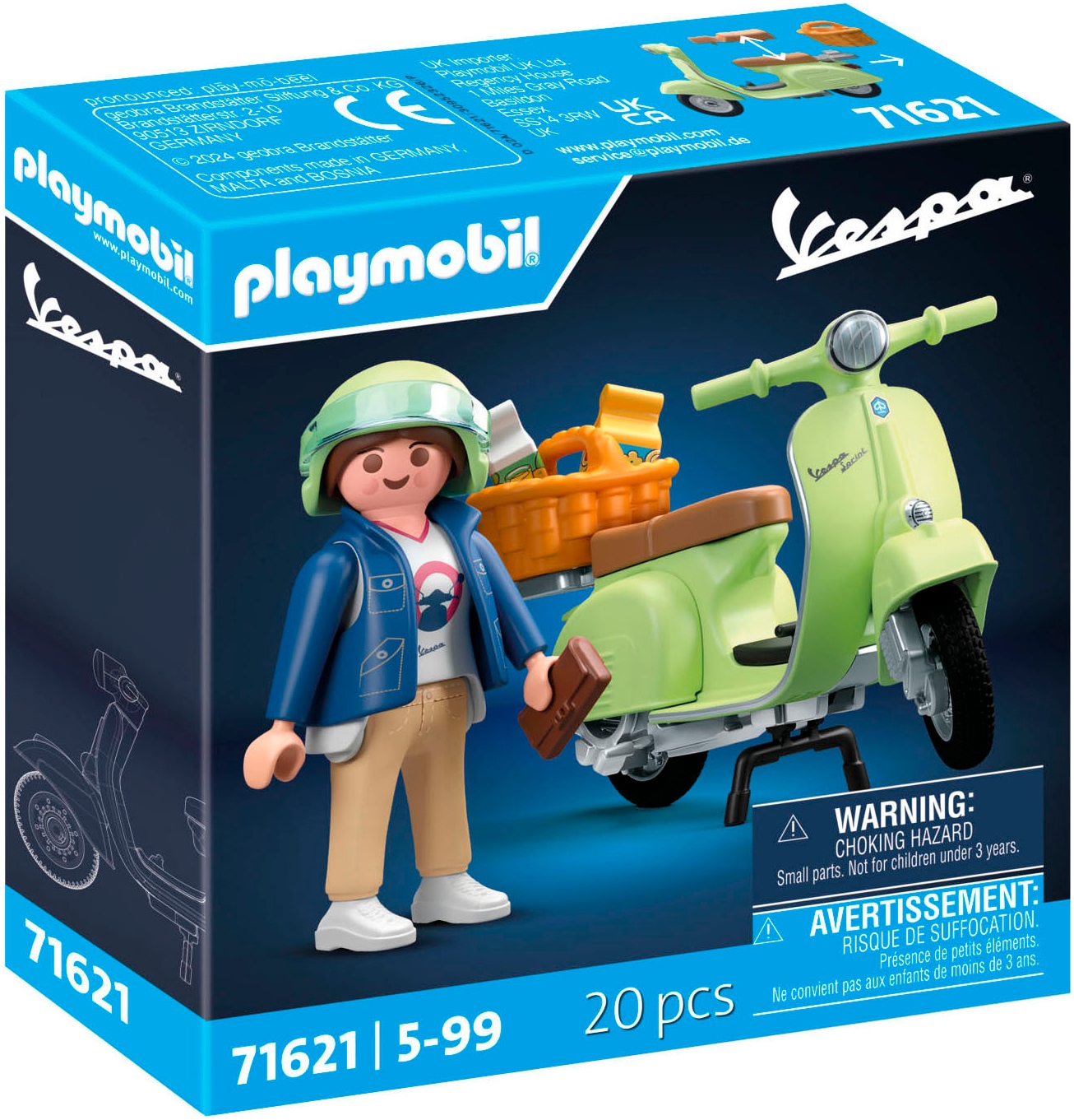 Playmobil Konstruktions-Spielset "1969 Vespa 150 Sprint Veloce, Hellgrün (71621), Vespa" Made in Europe