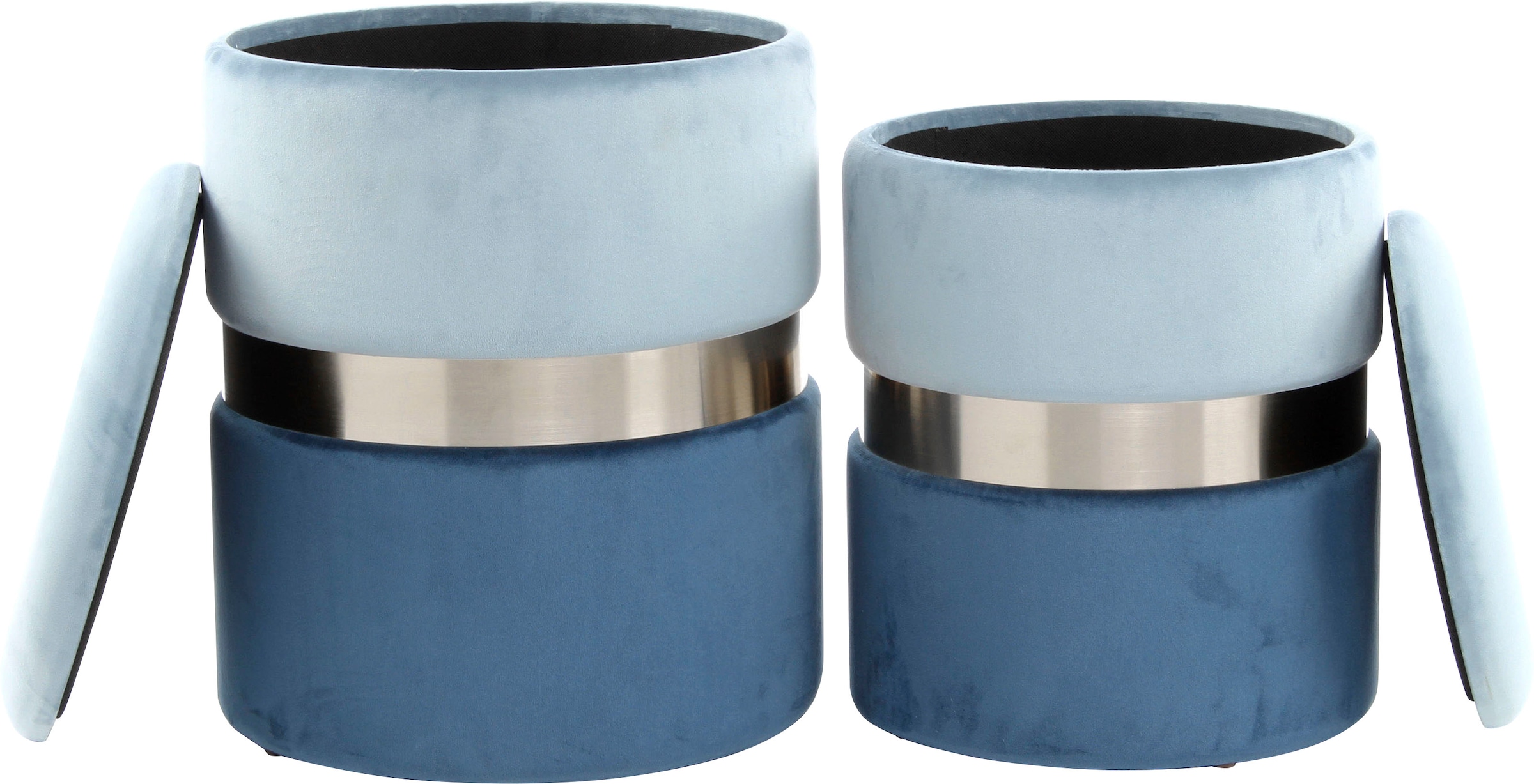 Kayoom Stauraumhocker »Hocker Zora 125 2er-Set, samtweicher Stoffbezug,runde elegante Form« Set, 2 Stk. tlg. edles Design mit Metallring, gepolstert, mit Stauraum