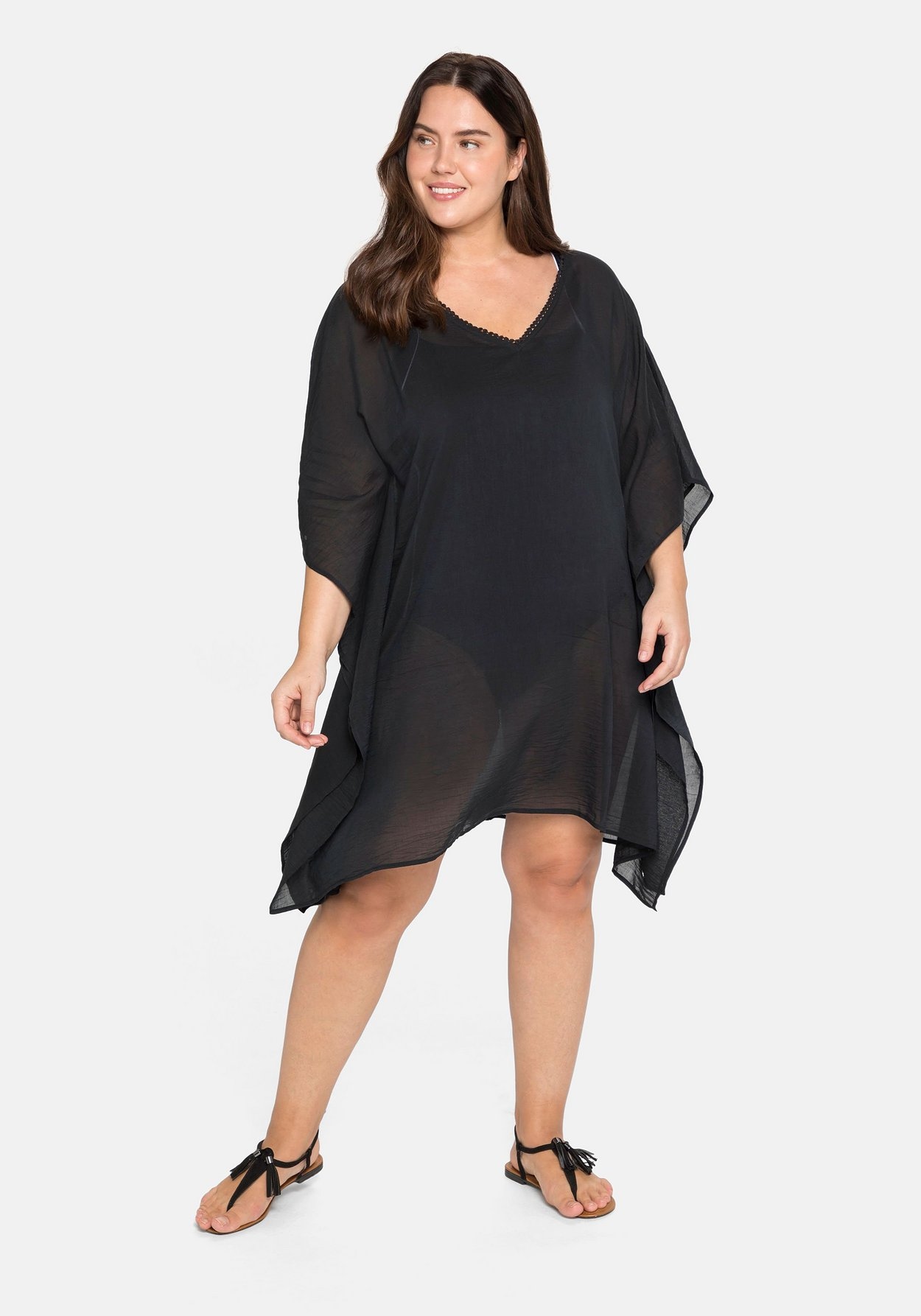Sheego Longtunika »Strandtunika im Poncho-Schnitt, leicht transparent«, im Poncho-Schnitt, leicht transparent