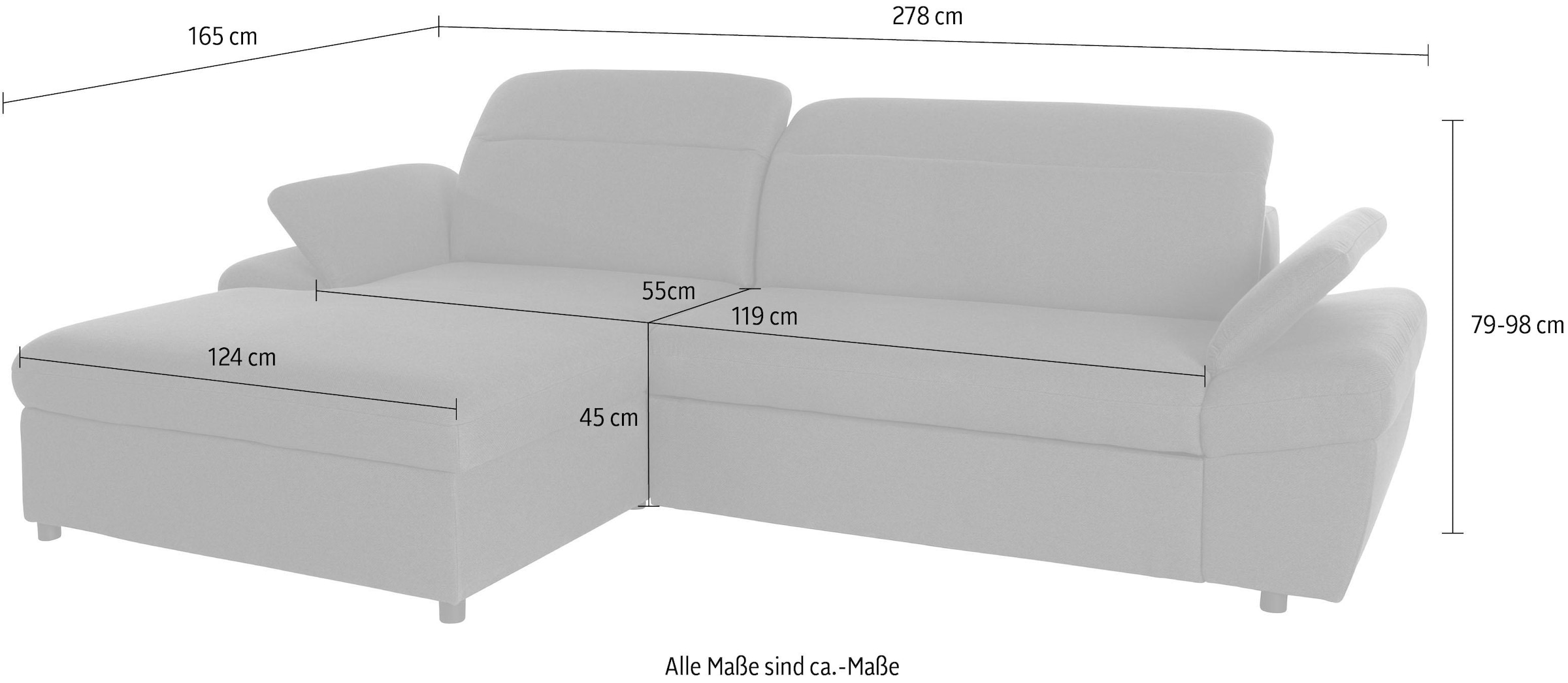 exxpo - sofa fashion Ecksofa »Kyoto, inkl. Kopfteil- und Armteilverstellung, hoher Sitzkomfort«, wahlweise mit Bettfunktion und Bettkasten, hochwertige Bezüge, L-Form