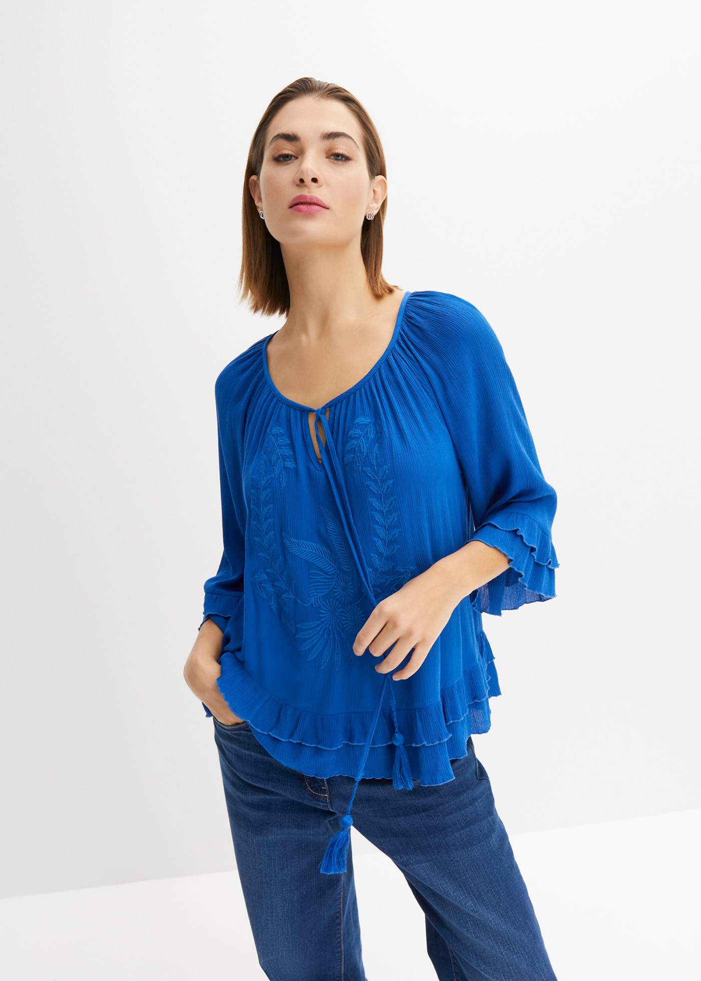 bonprix Tunika 1 A-Linien-Passform, mit 3/4-Ärmeln, gleichfarbige Stickerei