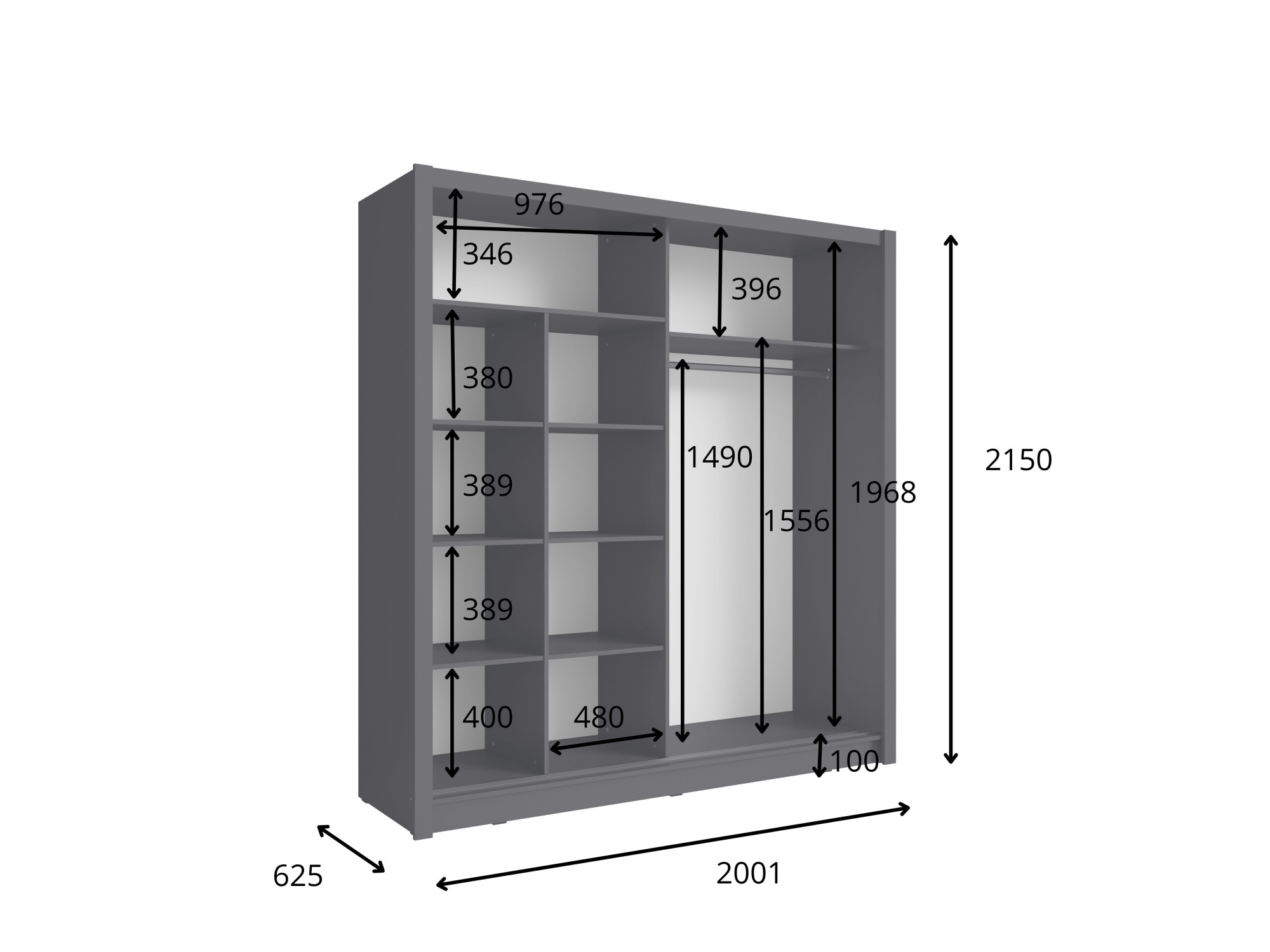 Home affaire Kleiderschrank »JULIETTA Schiebetürenschrank mit 10 Fächer, Kleiderstange und Spiegel« Garderobe mit 2 Schwebetüren und Spiegel, Maße B/T/H: 205/63/215 cm