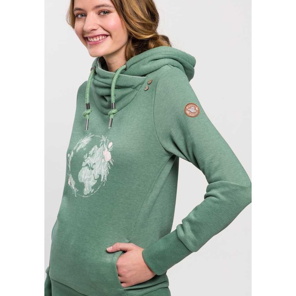 Ragwear Sweater »GRIPY BUTTON WORLD O«, Kapuzensweatshirt mit Statement-Front-Print