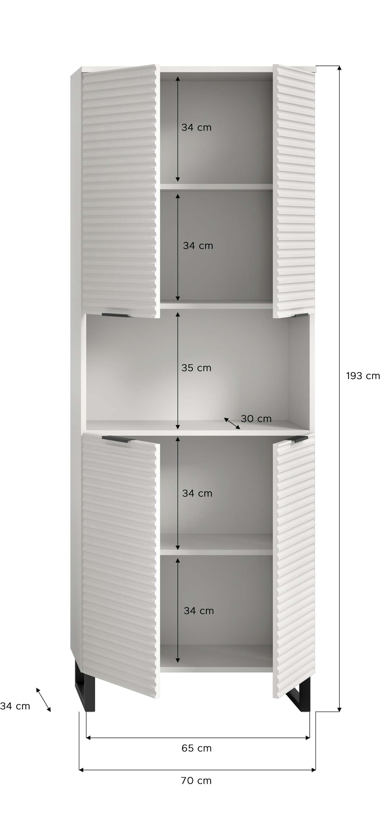 welltime Hochschrank »Litica, Höhe 193 cm, 4 Türen, 2 Einlegeböden, 1 offenes Fach«, Badschrank, Standschrank, Badezimmer, Bad-Möbel