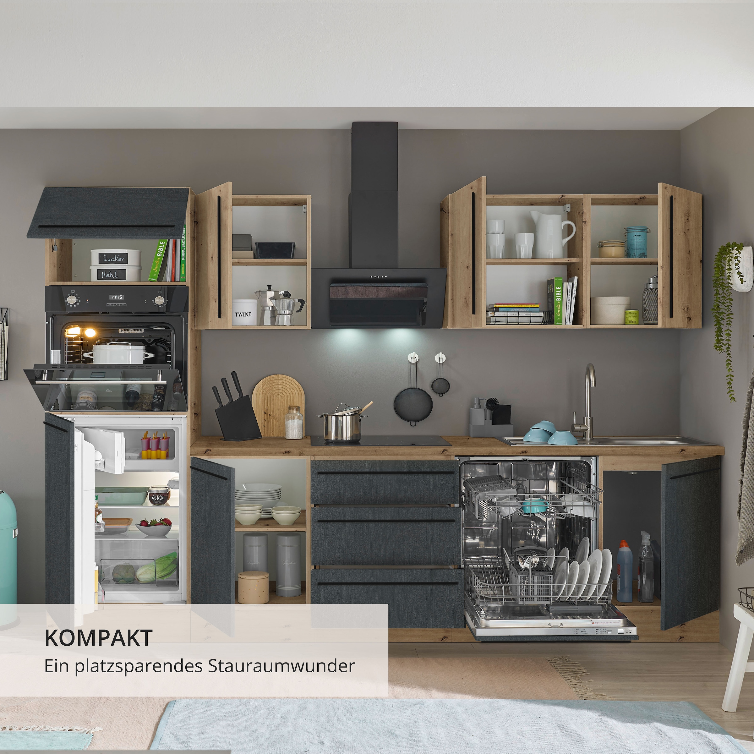 KOCHSTATION Küchenzeile »Florida« Breite 280 cm, wahlweise mit E-Geräten,Softclose für Türen/Schubkästen