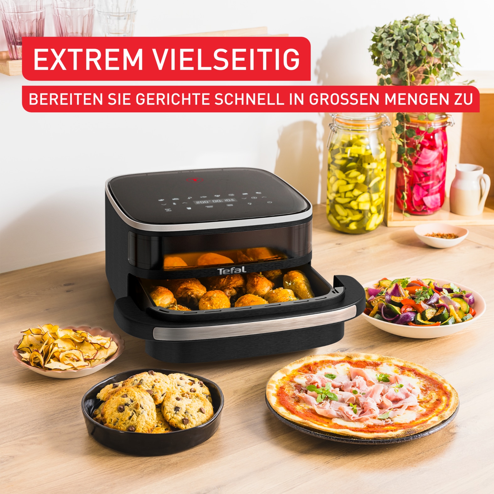 Tefal Heißluftfritteuse »FW4018 Easy Fry XL Surface mit Pizzabackfunktion«, 2200 W, Extra-Crisp-Technologie, spart Zeit und Energie, Sichtfenster, FW4018