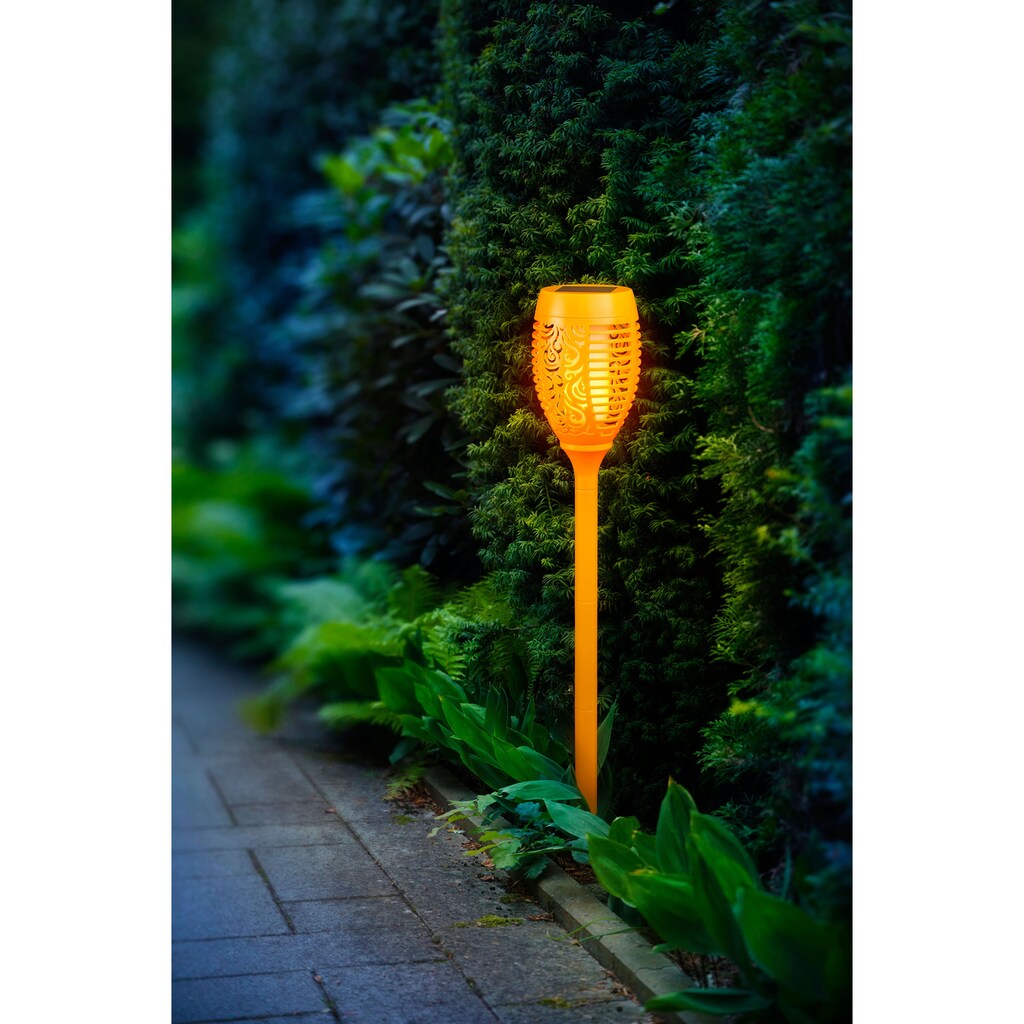BONETTI LED Gartenfackel »Solar Fackel«, LED-Modul, 3 St., LED Solar Gartenfackel orange mit realer Flamme 3er Set