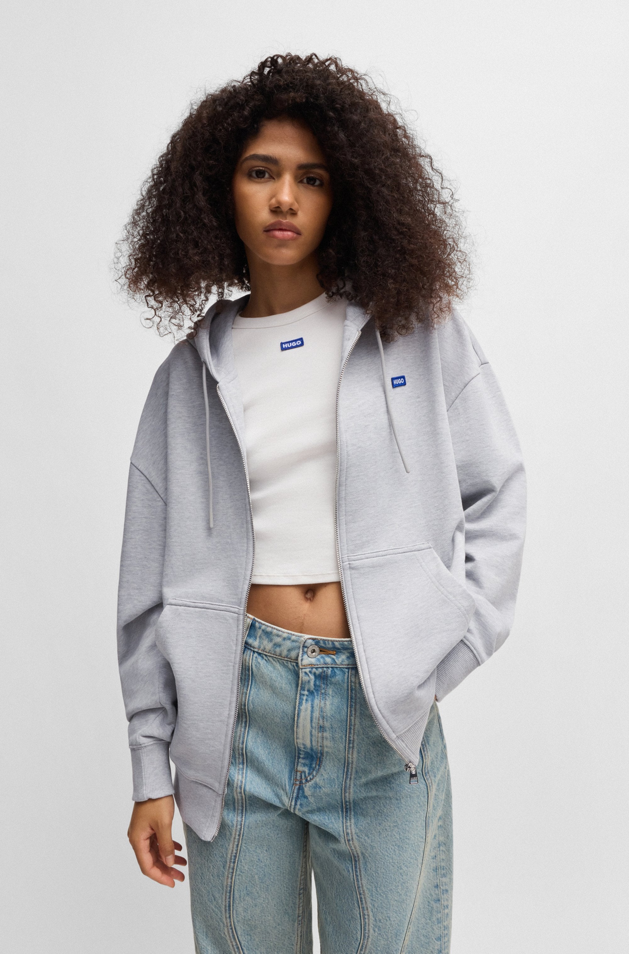 HUGO Blue Sweatjacke »Doa«, mit Kapuze, Logo-Badge