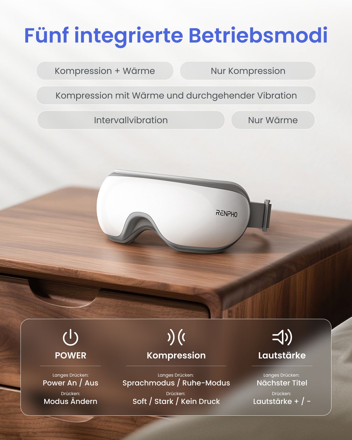 Renpho Gesichtsmassagegerät »Eyeris Smart« Luftdruck, Wärme, Vibration, 5 Modi, DIY, App, Lautsprecher, Akku