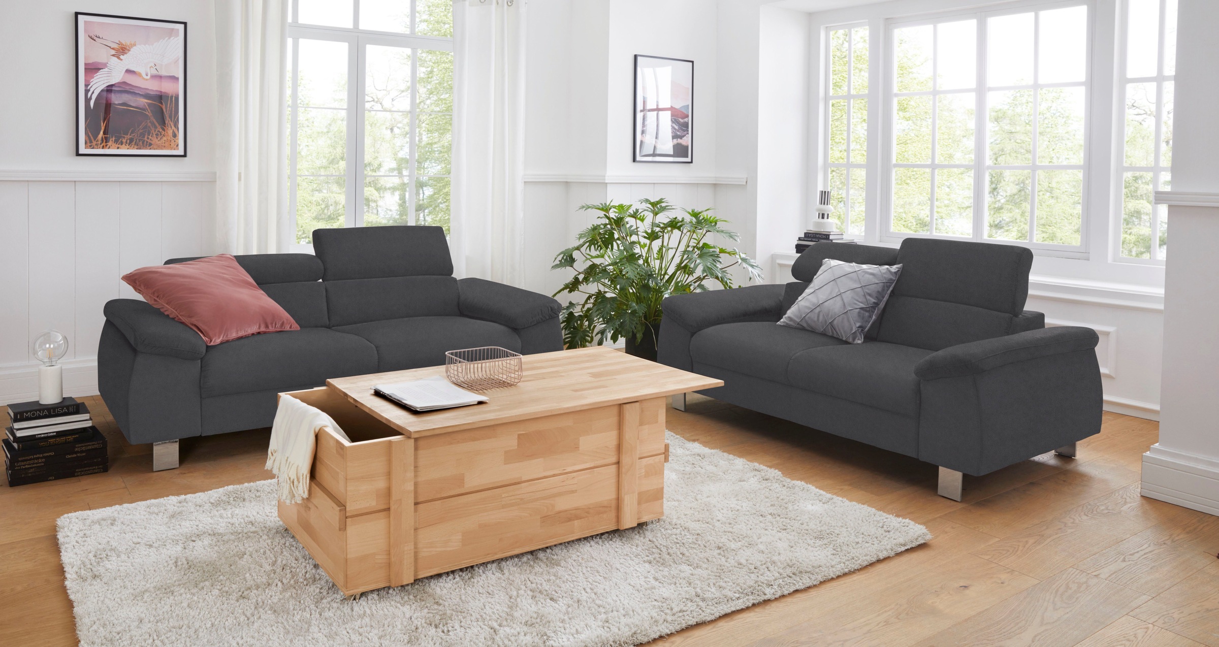 COTTA Polstergarnitur »Komaris, B: 193 bzw. 100 cm«, (Set), Set: 3er-Sofa & Hocker, mit Kopfteilverstellung