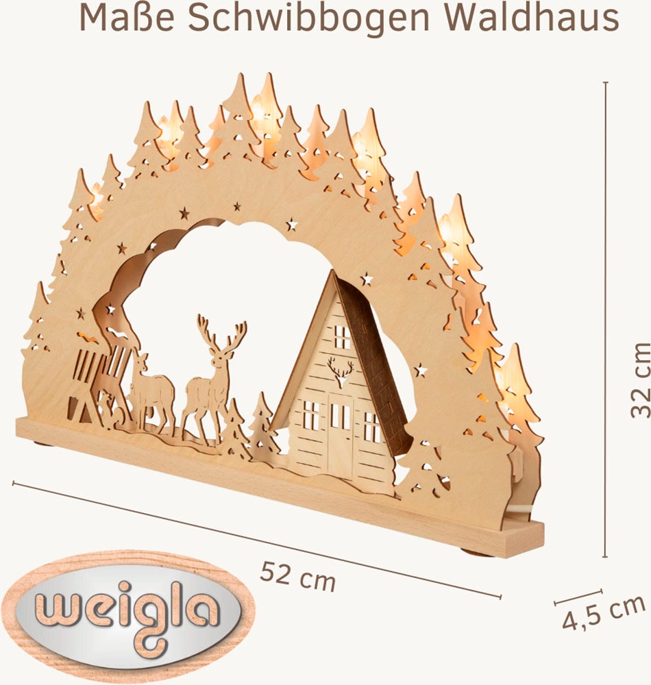 Weigla LED Schwibbogen »Waldhaus, Lichterbogen aus Holz, NATUR-BRAUN«, Erzgebirge garantiert, Weihnachtsdeko Innen, Weihnachtsbeleuchtung