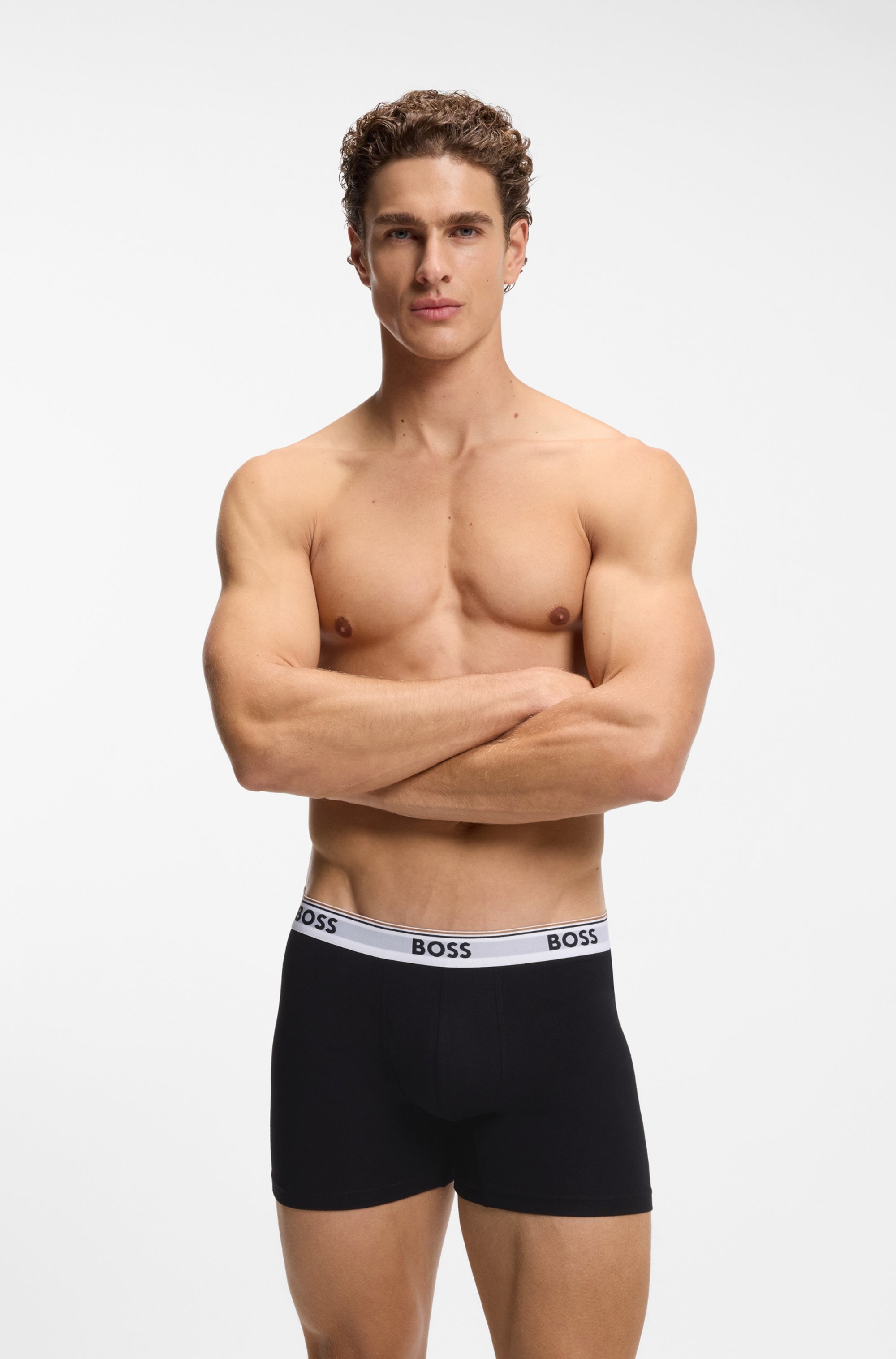 BOSS Boxershorts Packung, 3 Stk. längeres Bein, anliegend, aus Stretch-Baumwolle