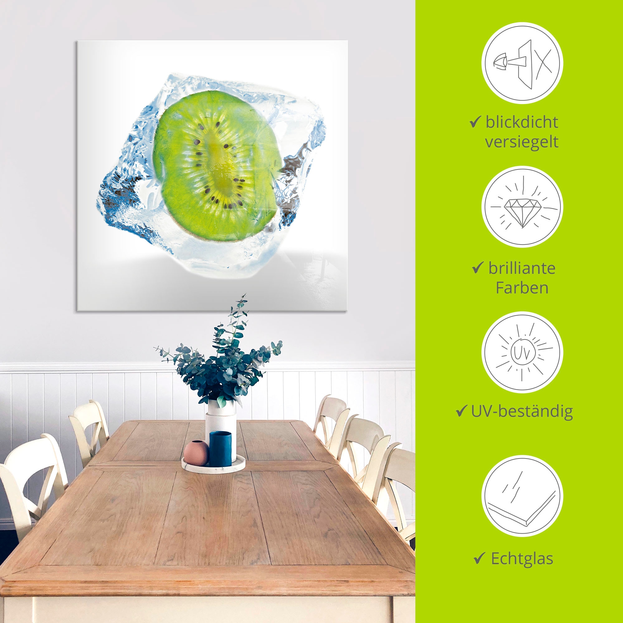 Artland Glasbild »Kiwi im Eiswürfel« Lebensmittel 1 Stk. tlg. in verschiedenen Größen