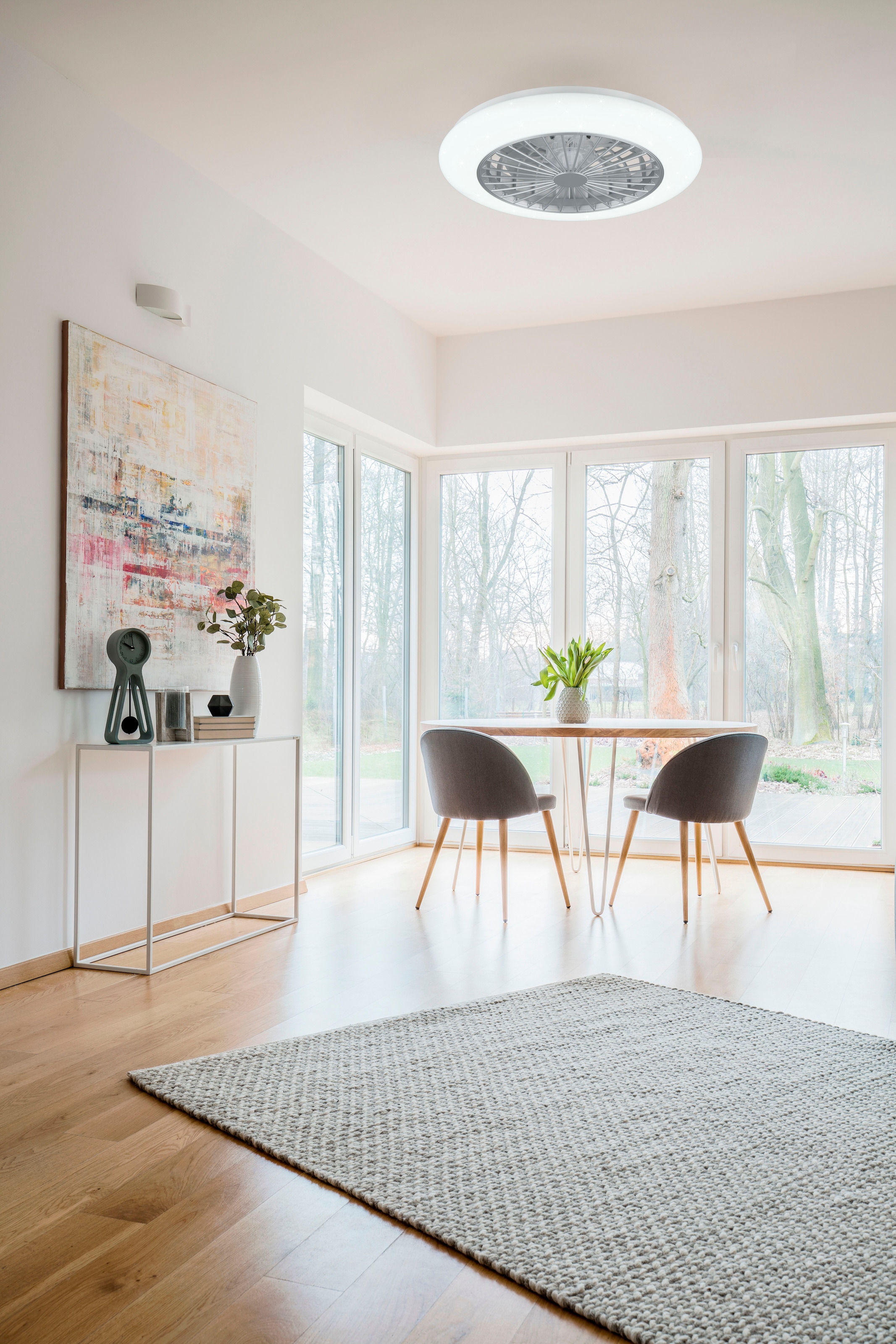 REALITY Leuchten LED Deckenleuchte »Stralsund Deckenventilator«, 1 flammig, Leuchtmittel LED-Board | LED fest integriert, Deckenlampe, Ventilator 3 Stufen, Fernbed. Lichtfarbe einstellbar RGBW