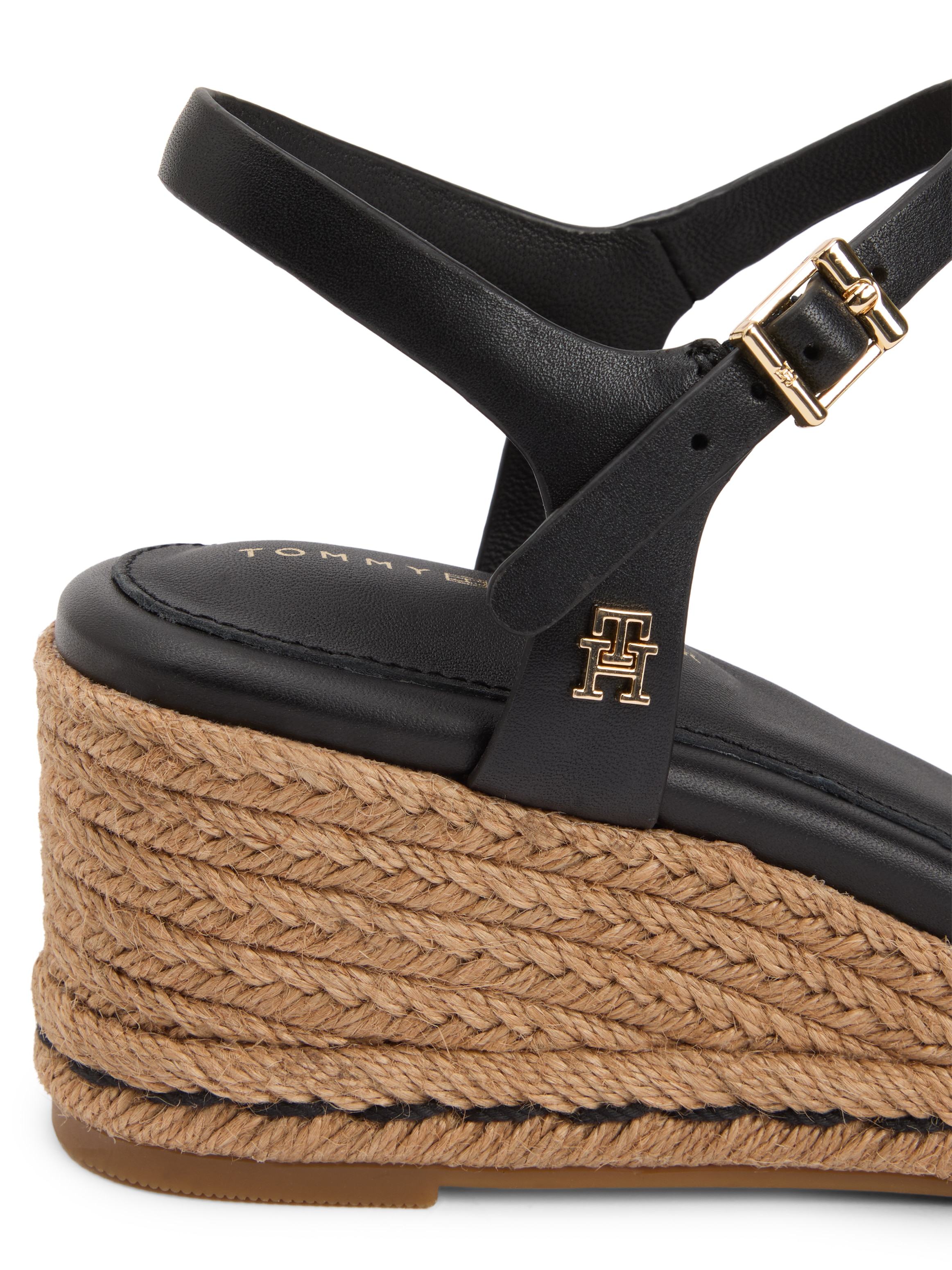 Tommy Hilfiger Keilsandalette »MID WEDGE ESPAD LEATHER«  Sommerschuh, Riemchensandale mit TH-Logoemblem - in schmaler Form